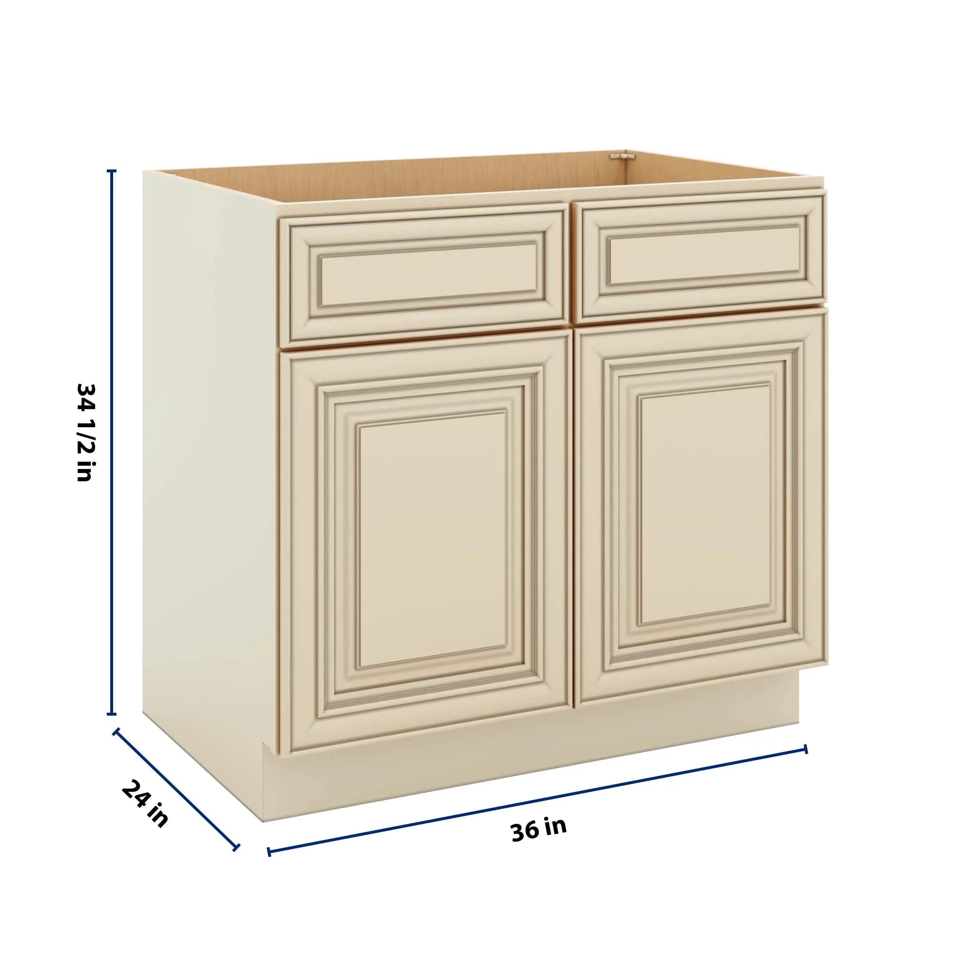 J&K Creme Glazed A7 Double Door Standard Base Cabinet - 36" W