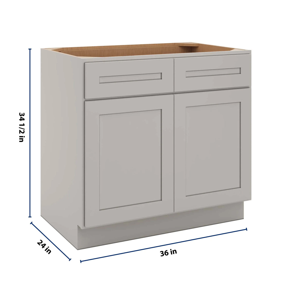 CNC Luxor 5-Piece Misty Grey 36" W 2 Drawer Double Door Base Cabinet