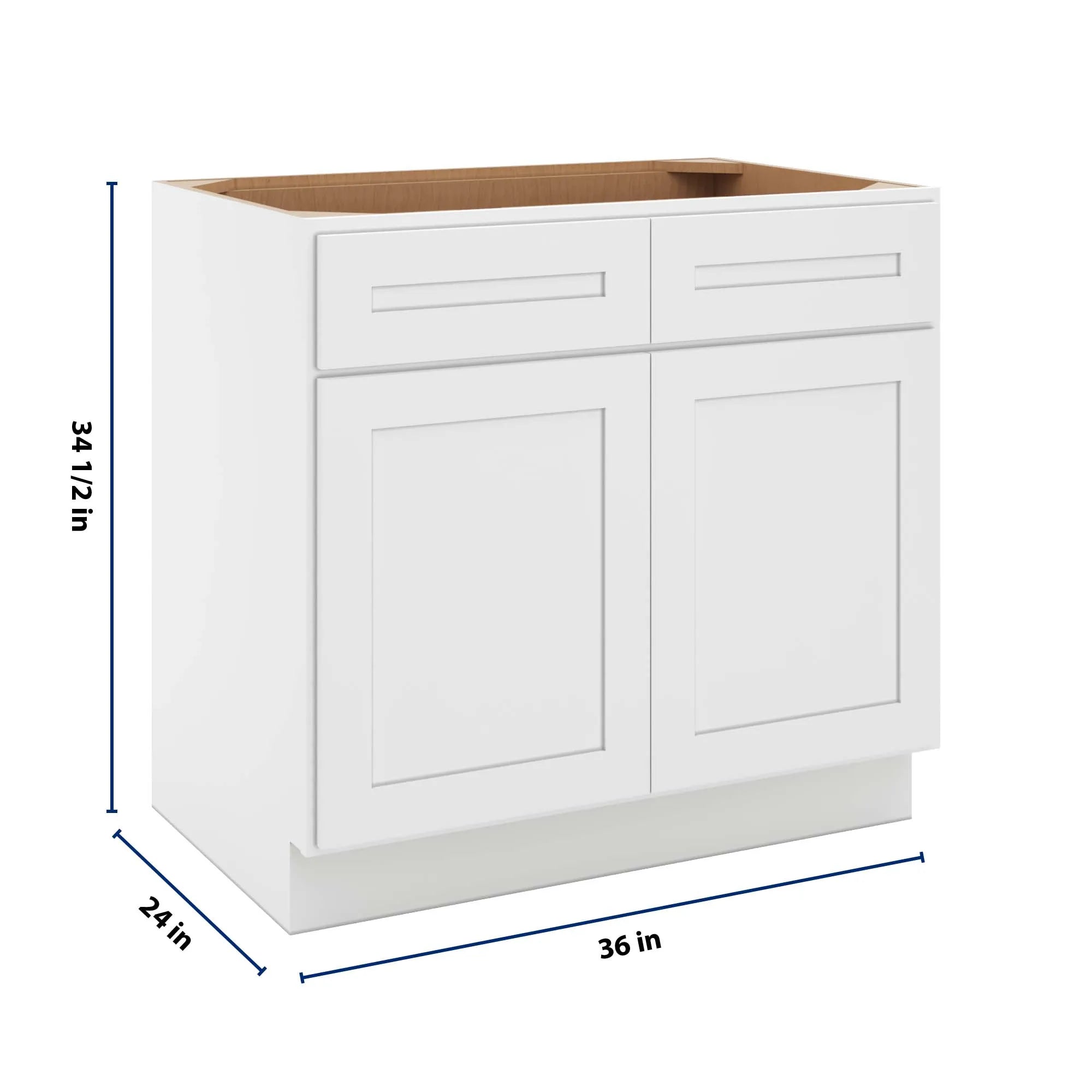 cnc luxor 5 piece white 36 w 2 drawer double door base cabinet