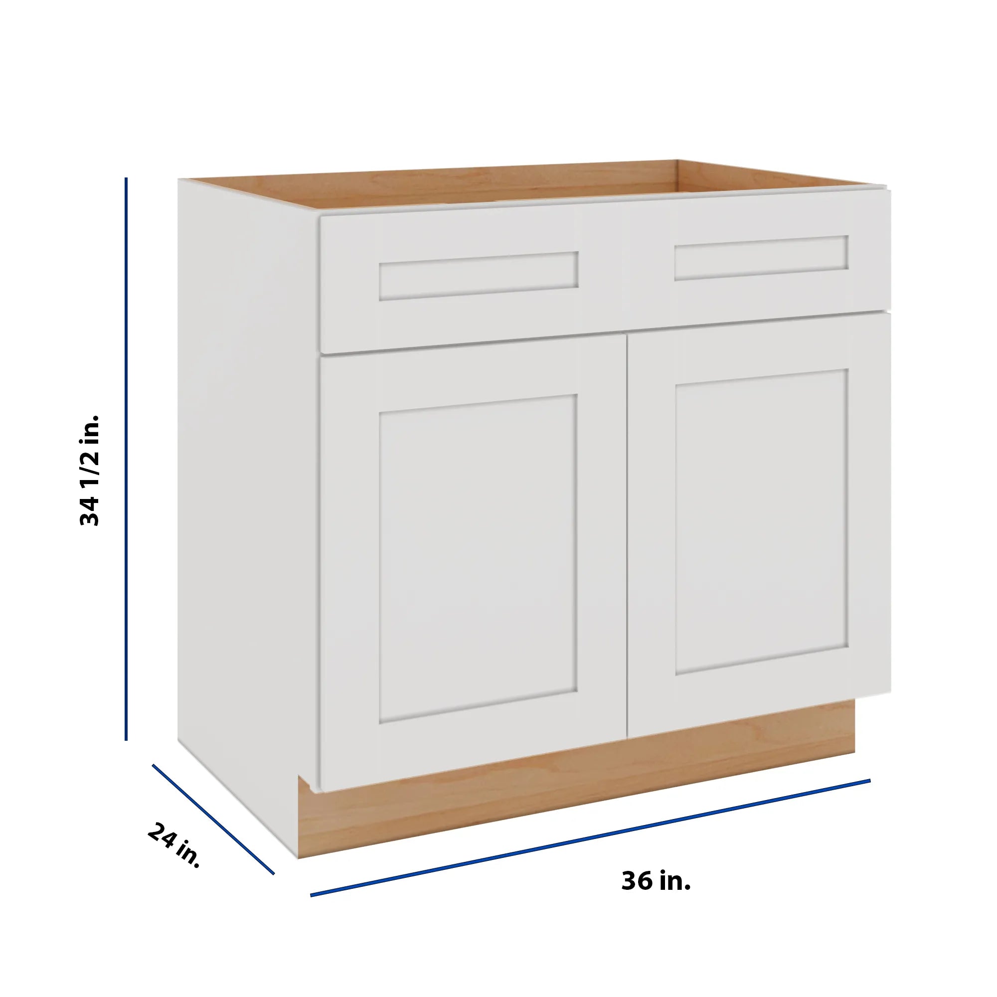 Modernform Cabinet White Shaker 36" W X 34 1/2" H X 24" D Double Door Base Cabinet