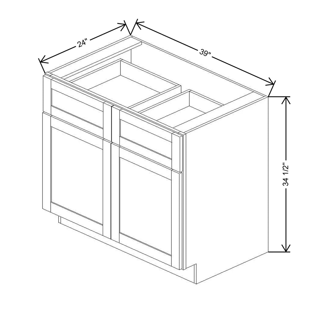 Kitchen Cabinet Distributors Shaker Designer White 5PC Double Door Standard Base Cab - 39" W