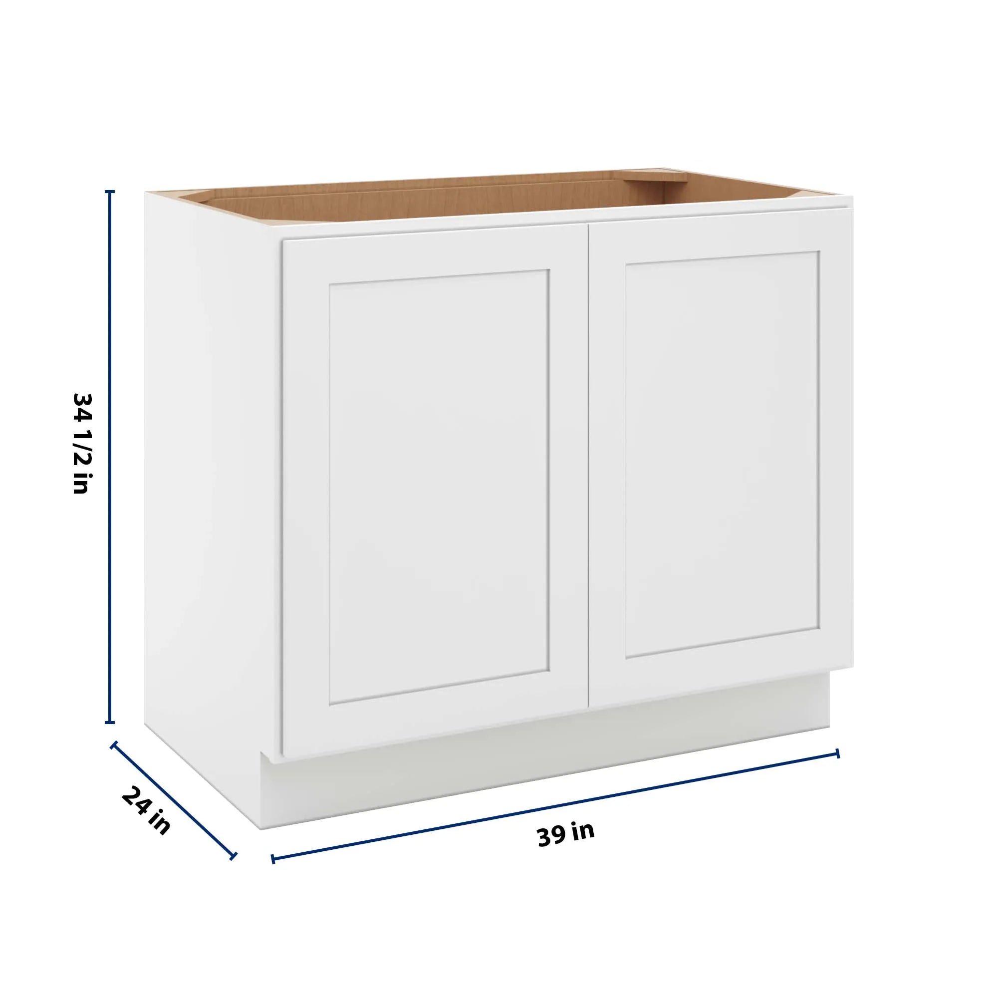 cnc luxor 5 piece white 39 w full height double door base cabinet w 2 pullout shelf