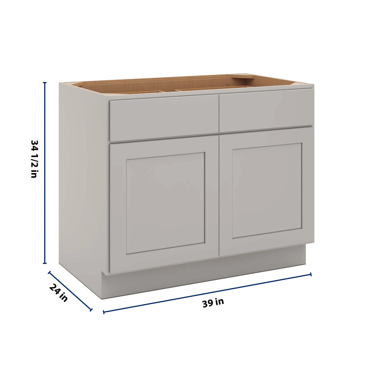 cnc luxor misty grey 39 w x 32 1 2 h double door 2 drawer base cabinet