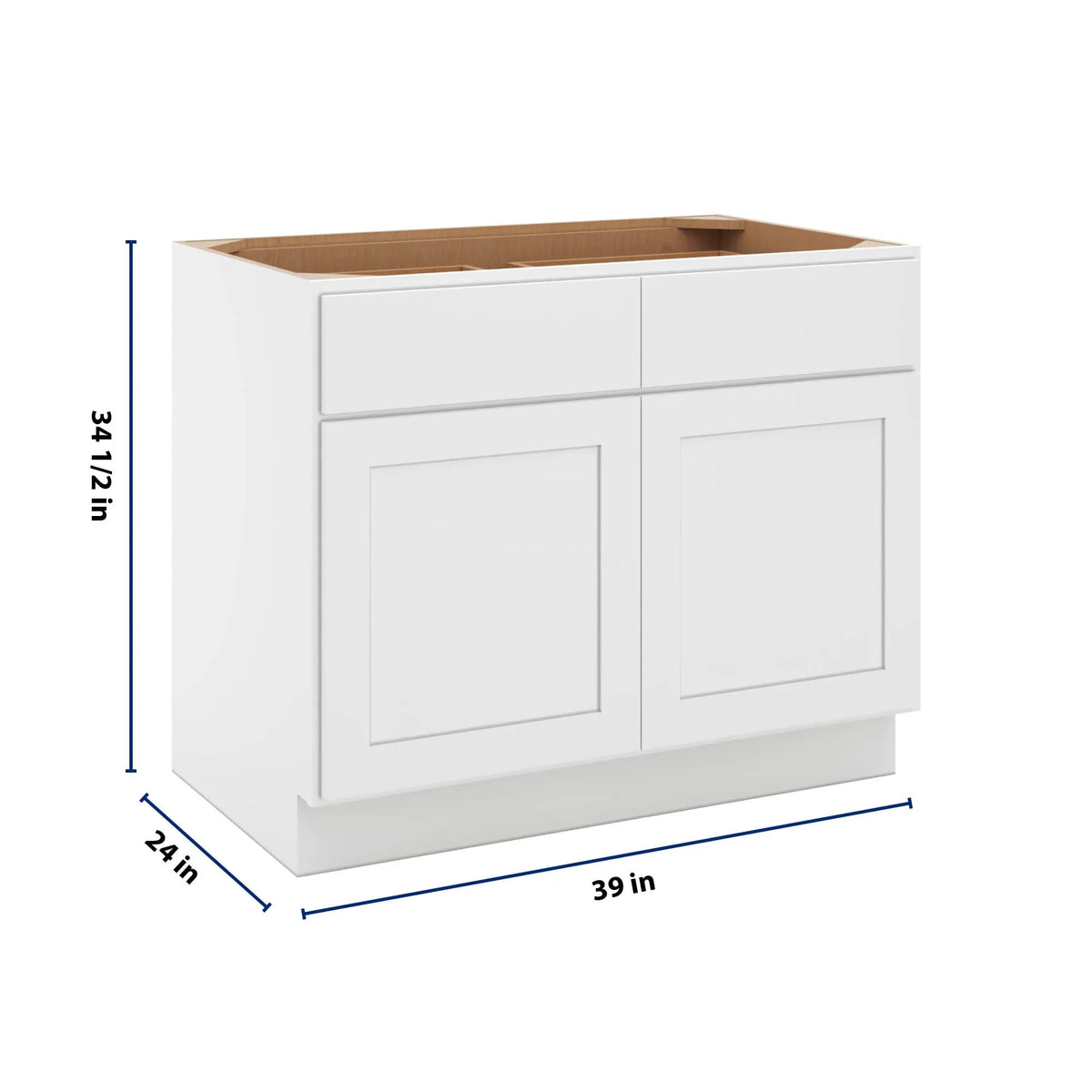 cnc luxor white 39 w x 32 1 2 h double door 2 drawer base cabinet