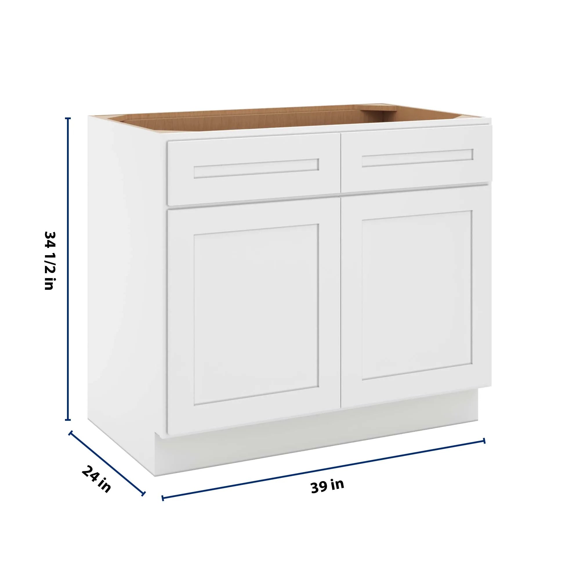 cnc luxor 5 piece white 39 w 2 drawer double door base cabinet w 1 pullout shelf