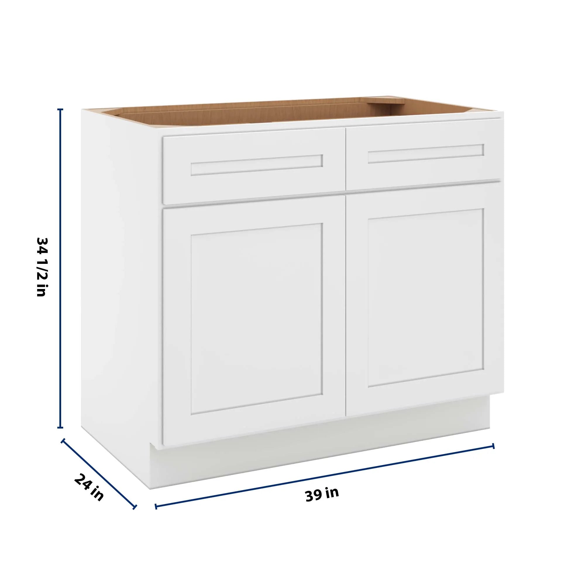 cnc luxor 5 piece white 39 w 2 drawer double door base cabinet w 2 pullout shelf