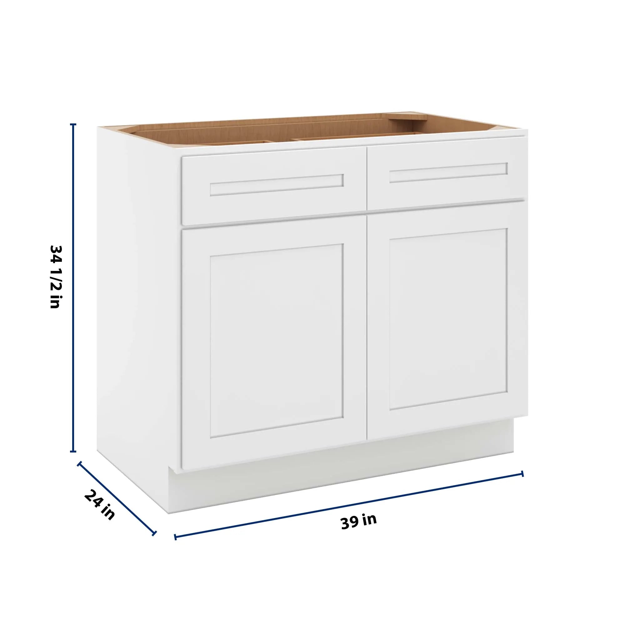 cnc luxor 5 piece white 39 w 2 drawer double door base cabinet