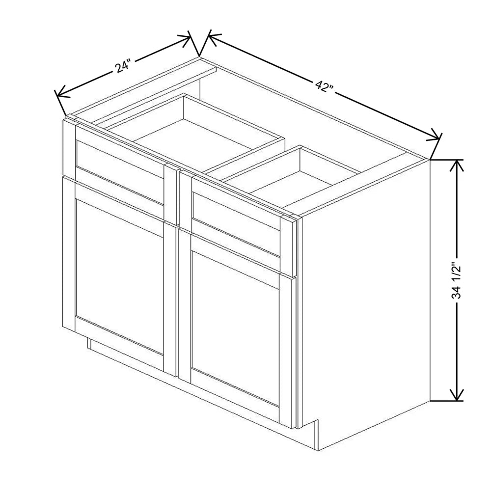 Kitchen Cabinet Distributors Shaker Designer White 5PC Double Door Standard Base Cabinet - 42" W