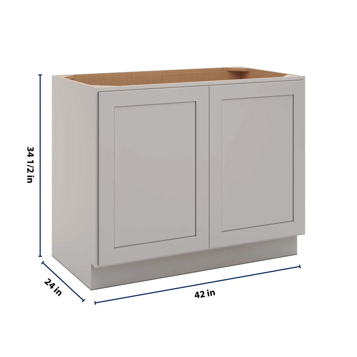 CNC Luxor 5-Piece Misty Grey 42" W Full Height Double Door Base Cabinet W/ 1 Pullout Shelf