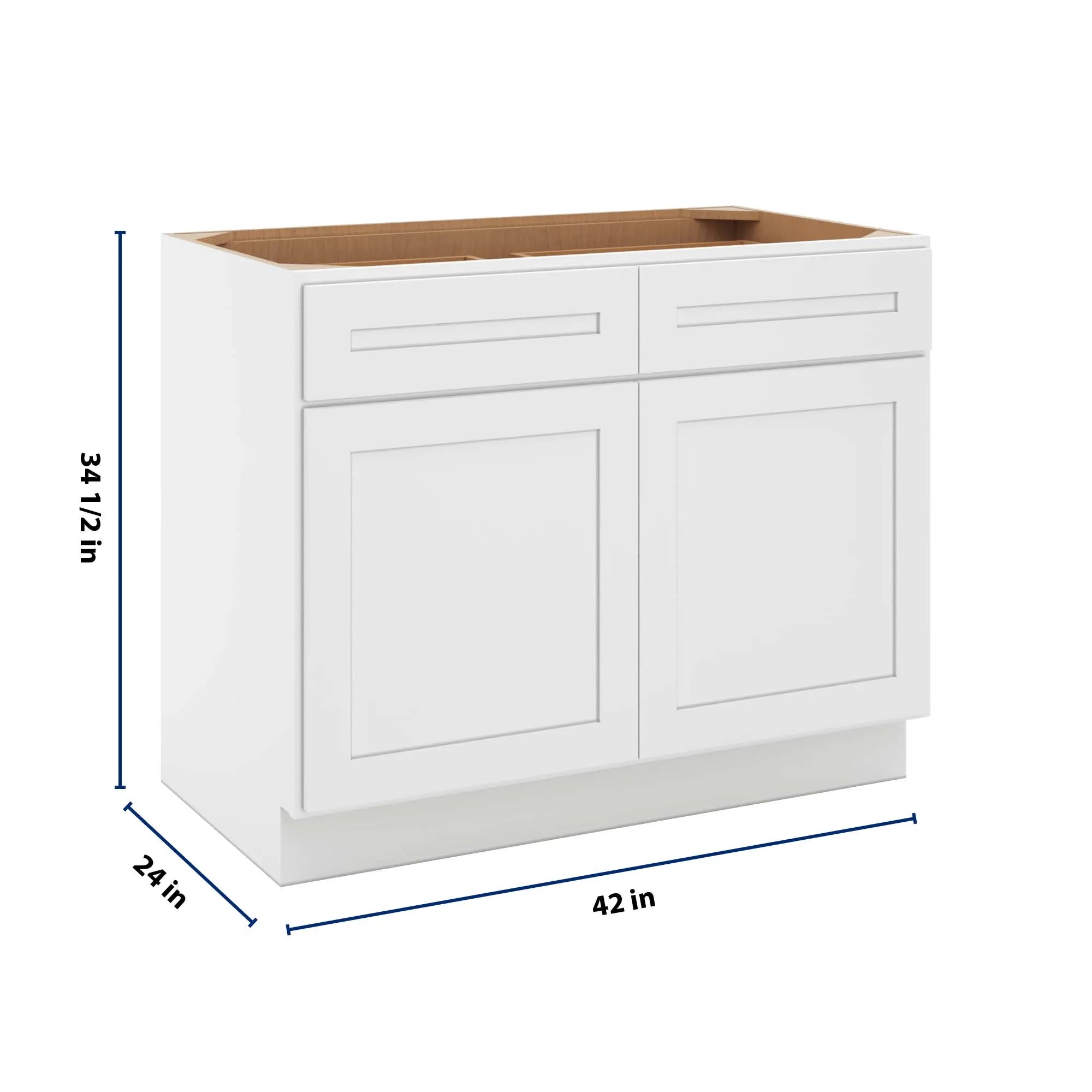 cnc luxor 5 piece white 42 w 2 drawer double door base cabinet w 1 pullout shelf