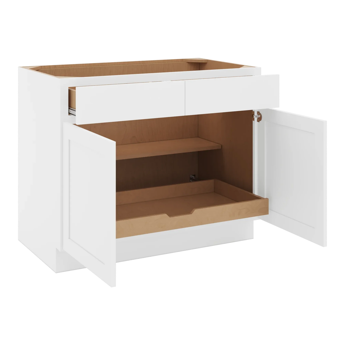 cnc luxor white 42 w 2 drawer double door base cabinet w 1 pullout shelf