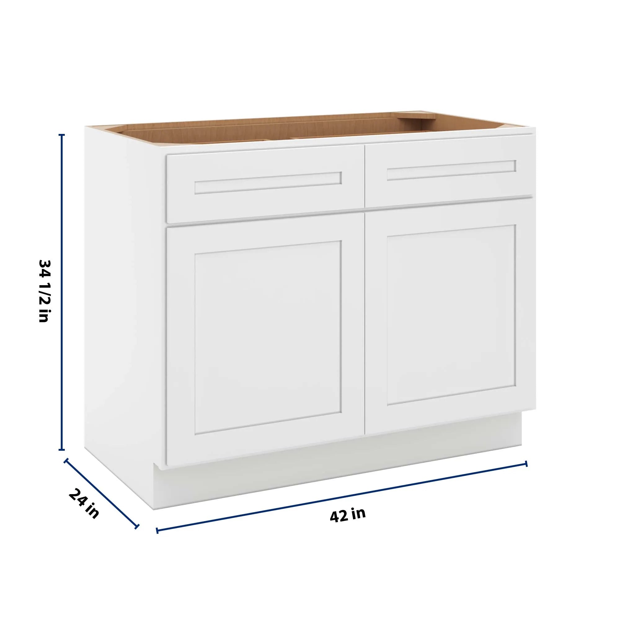 cnc luxor 5 piece white 42 w 2 drawer double door base cabinet w 2 pullout shelf