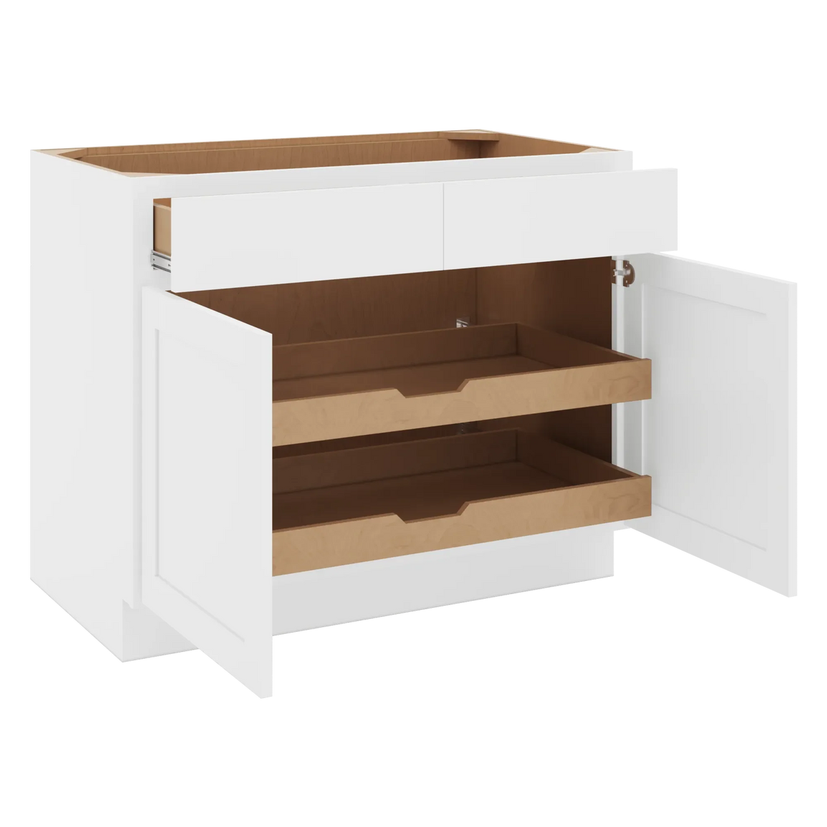 cnc luxor white 42 w 2 drawer double door base cabinet w 2 pullout shelf