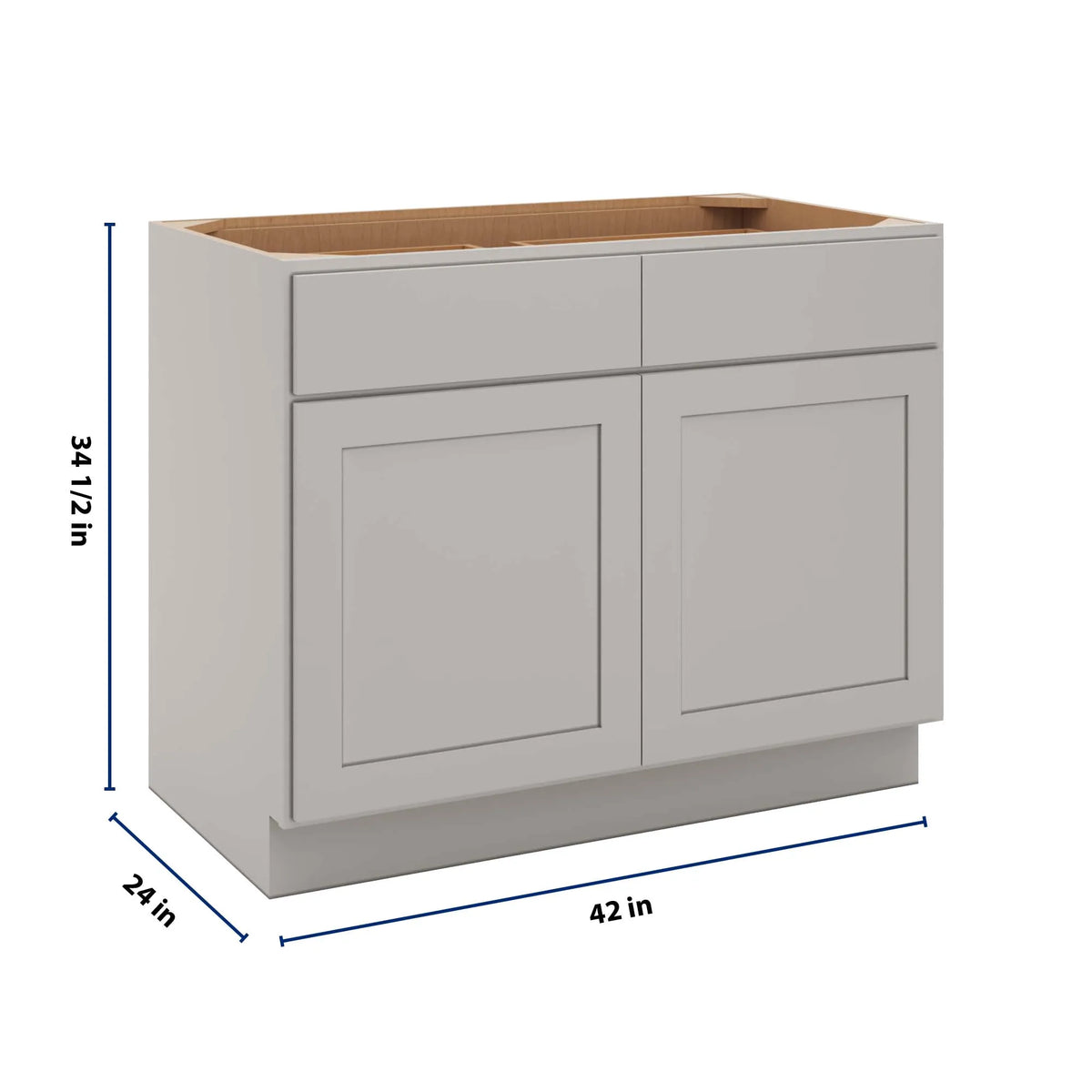 cnc luxor misty grey 42 w 2 drawer double door base cabinet