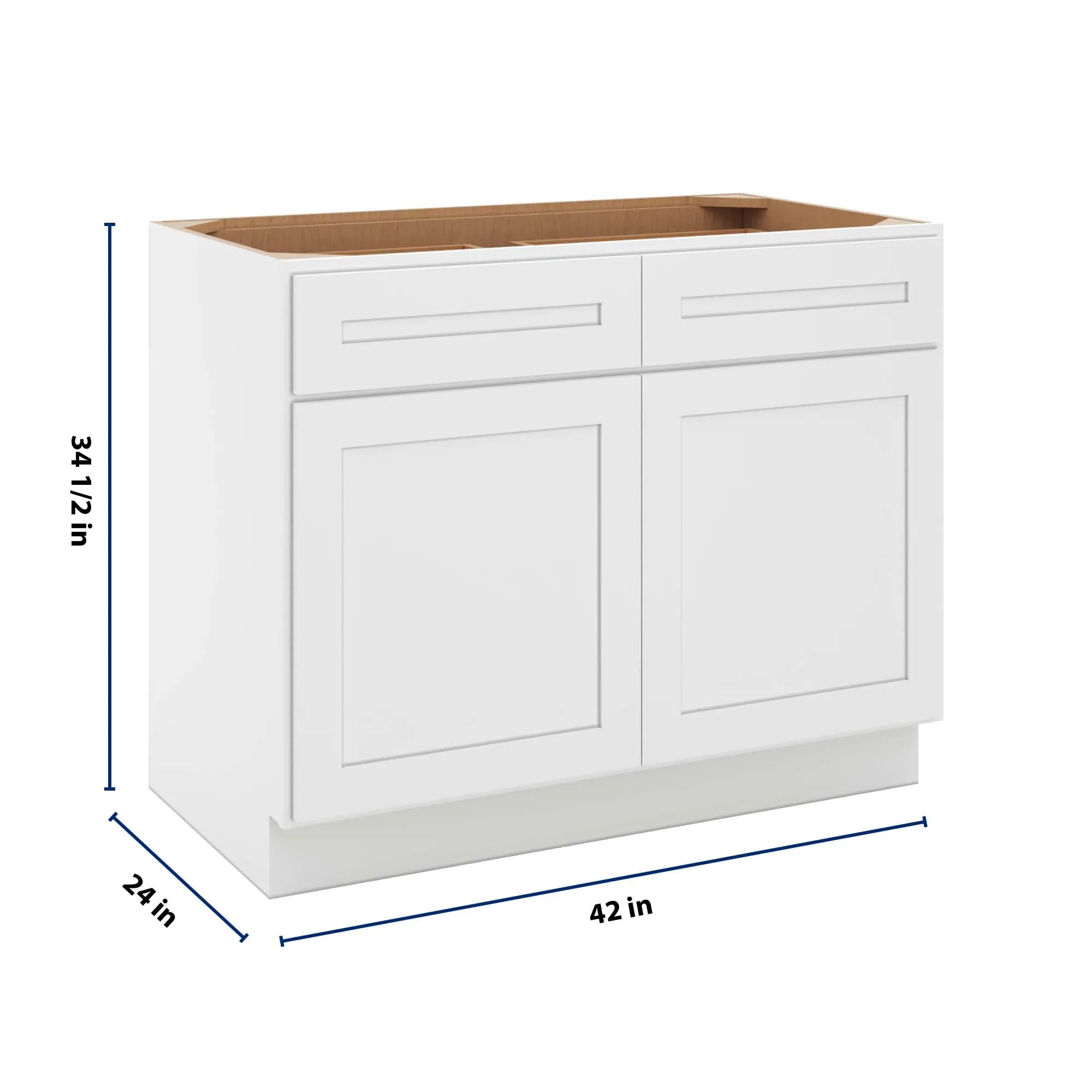 cnc luxor 5 piece white 42 w 2 drawer double door base cabinet