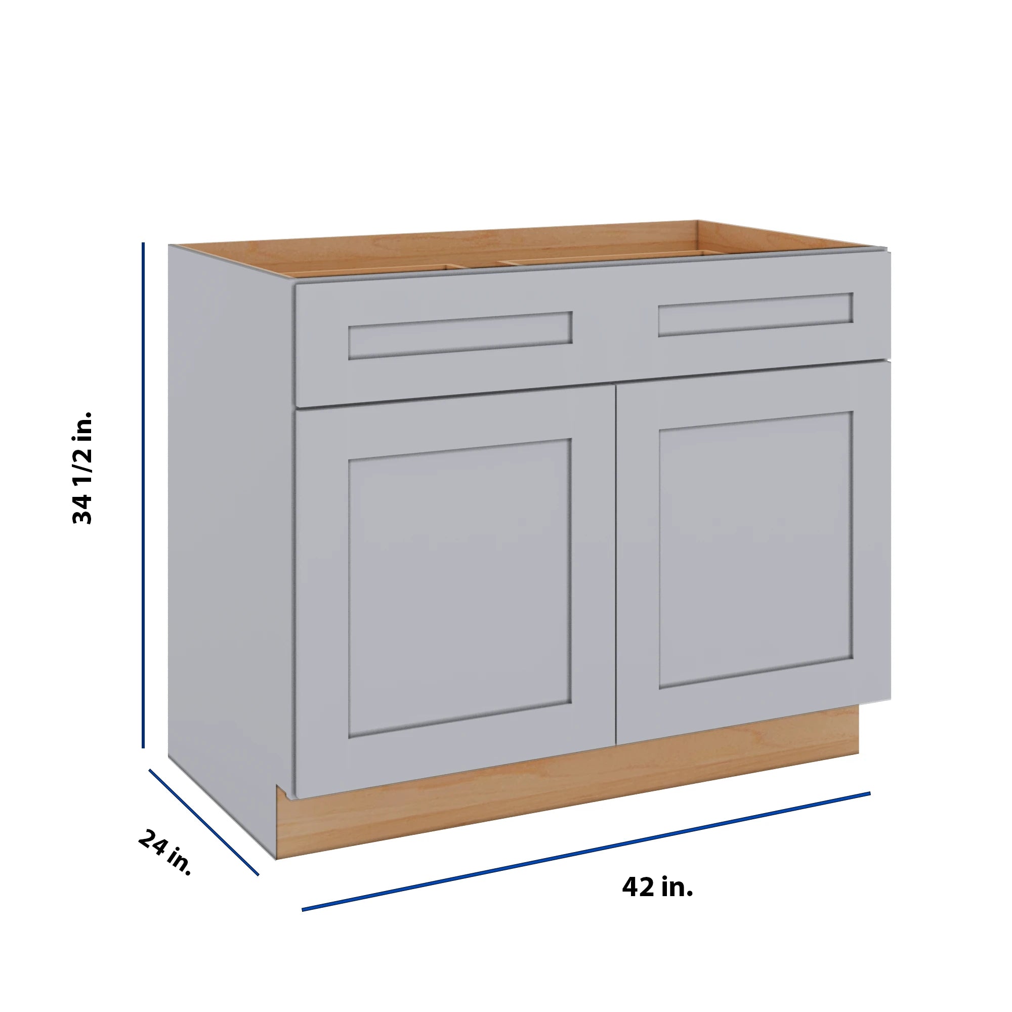 Modernform Cabinet Grey Shaker 42" W X 34 1/2" H X 24" D Double Door Base Cabinet