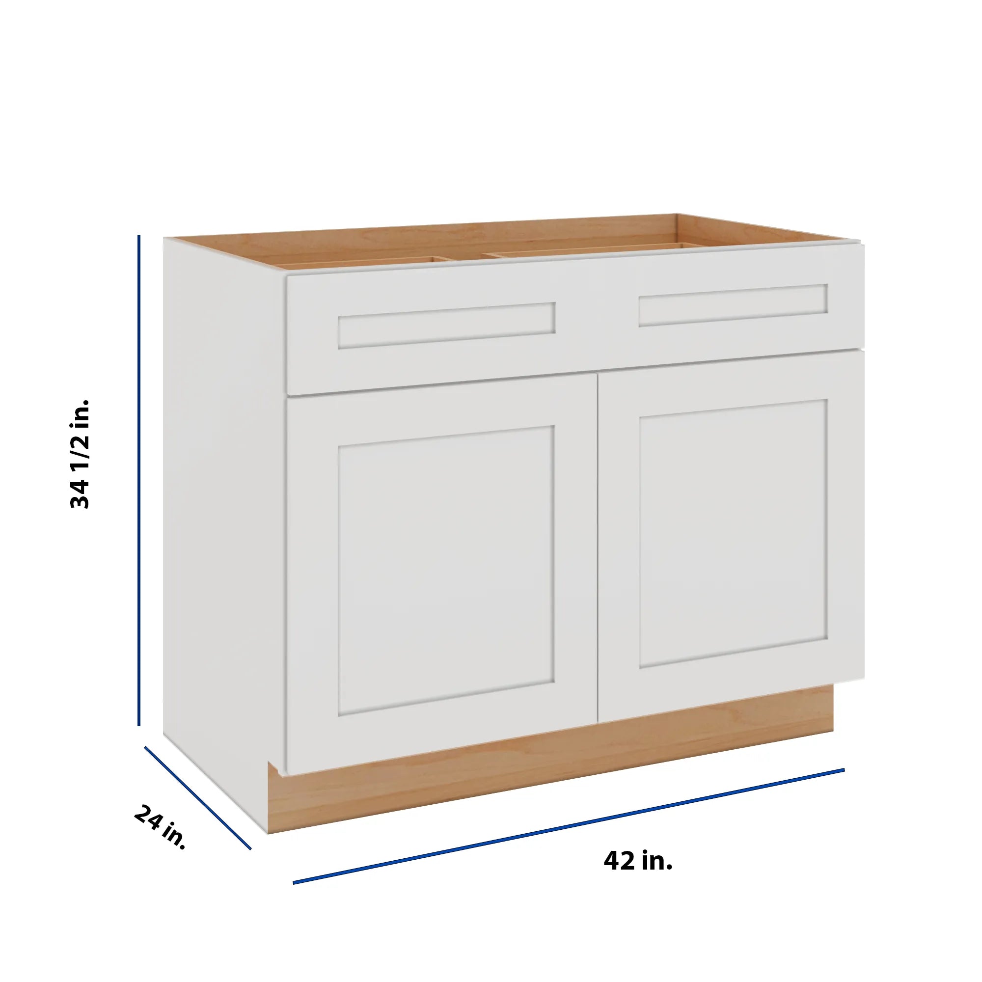 Modernform Cabinet White Shaker 42" W X 34 1/2" H X 24" D Double Door Base Cabinet
