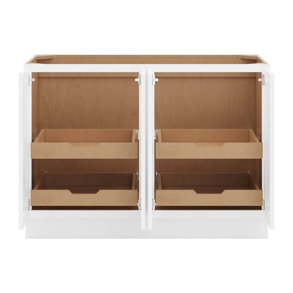 cnc luxor white 48 w full height four door base cabinet w 2 pullout shelf