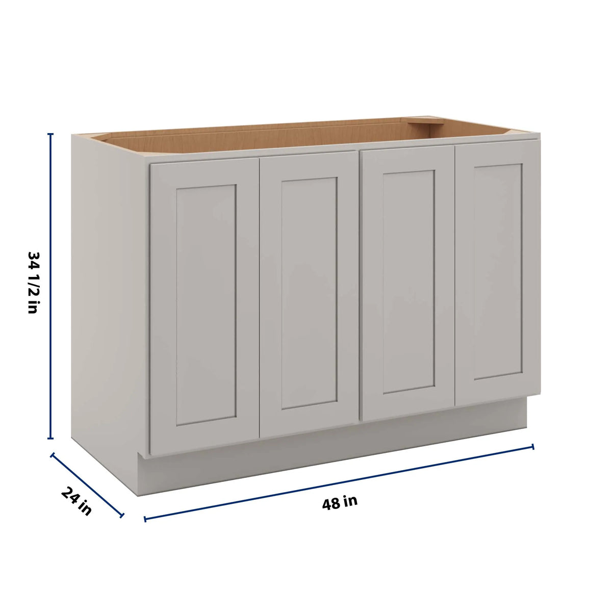 CNC Luxor 5-Piece Misty Grey 48" W Full Height Four Door Base Cabinet W/ 4 Pullout Shelf