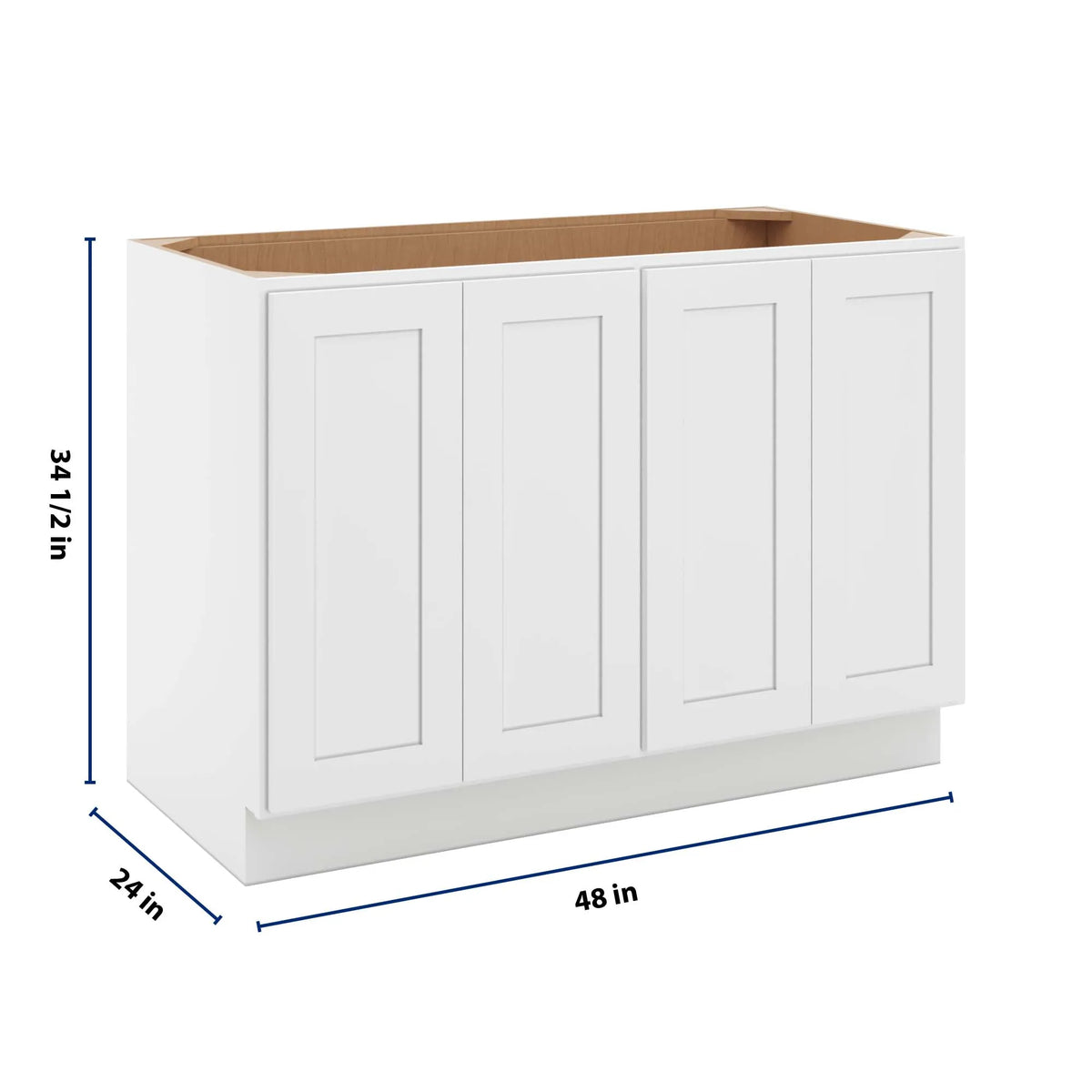 CNC Luxor 5-Piece White 48" W Full Height Four Door Base Cabinet W/ 4 Pullout Shelf