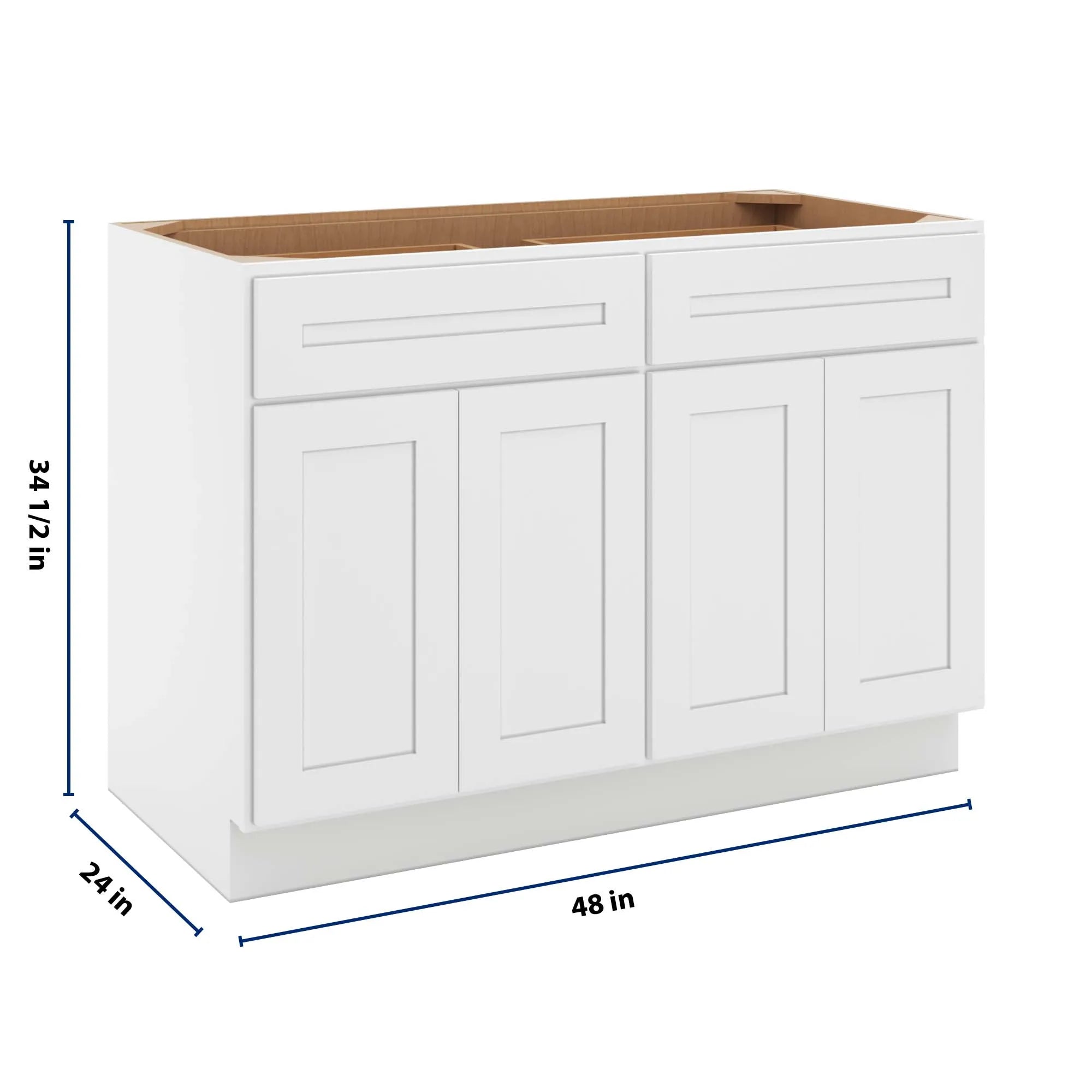 cnc luxor 5 piece white 48 w 2 drawer four door base cabinet w 2 pullout shelf