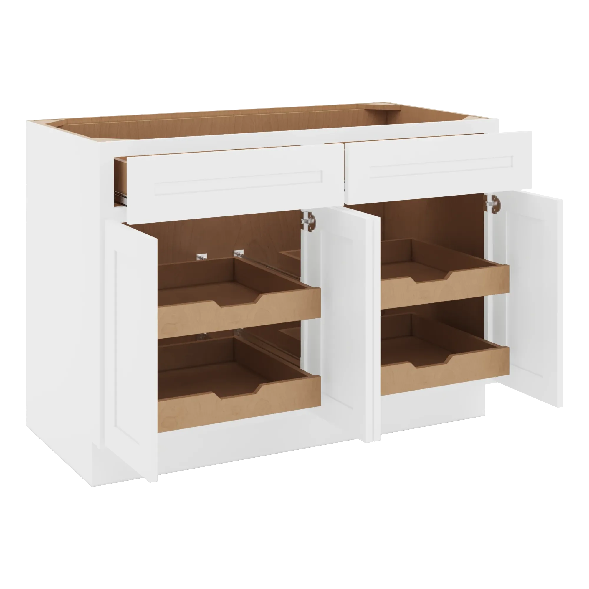 cnc luxor 5 piece white 48 w 2 drawer four door base cabinet w 2 pullout shelf