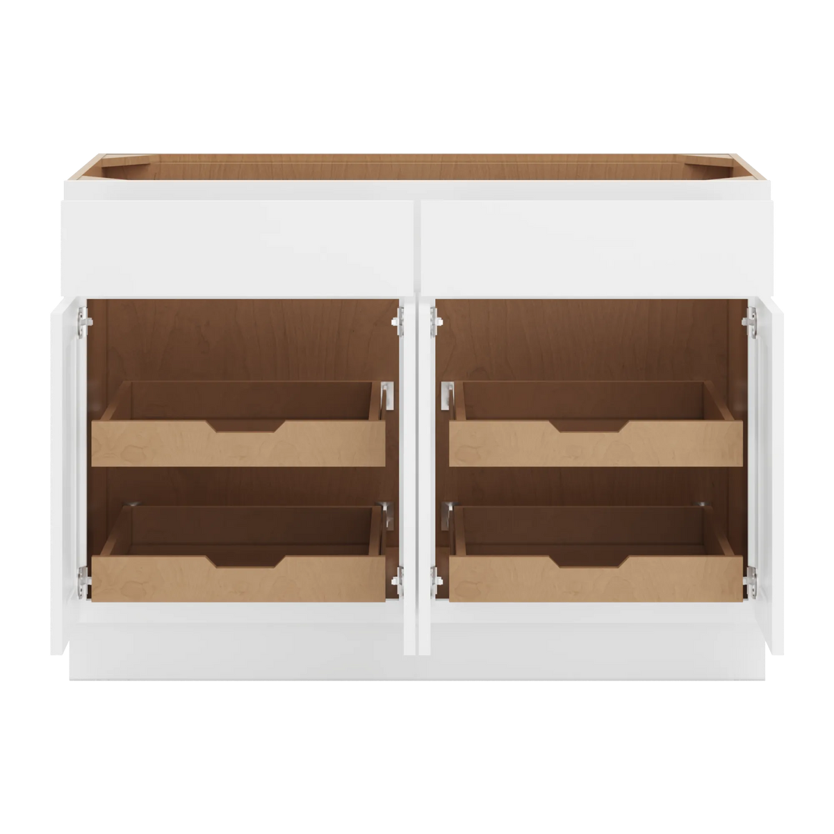 cnc luxor white 48 w 2 drawer four door base cabinet w 2 pullout shelf