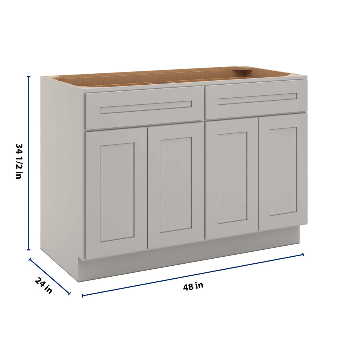 CNC Luxor 5-Piece Misty Grey 48" W 2 Drawer Four Door Base Cabinet W/ 4 Pullout Shelf