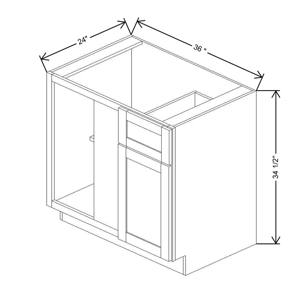 Kitchen Cabinet Distributors Shaker Designer White 5PC Blind Base Cab for 42" to 45" Space - 36" W