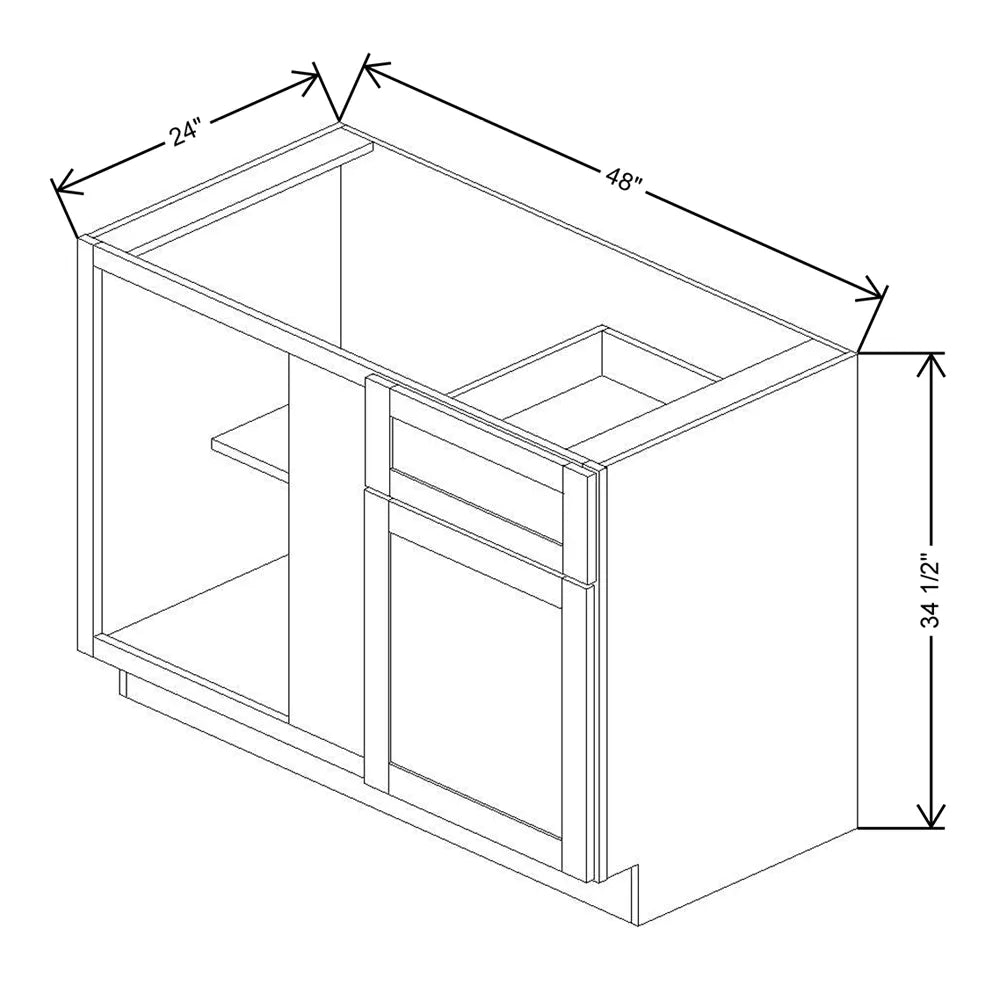 Kitchen Cabinet Distributors Shaker Designer White 5PC Blind Base Cab for 48" to 51" Space - 48" W