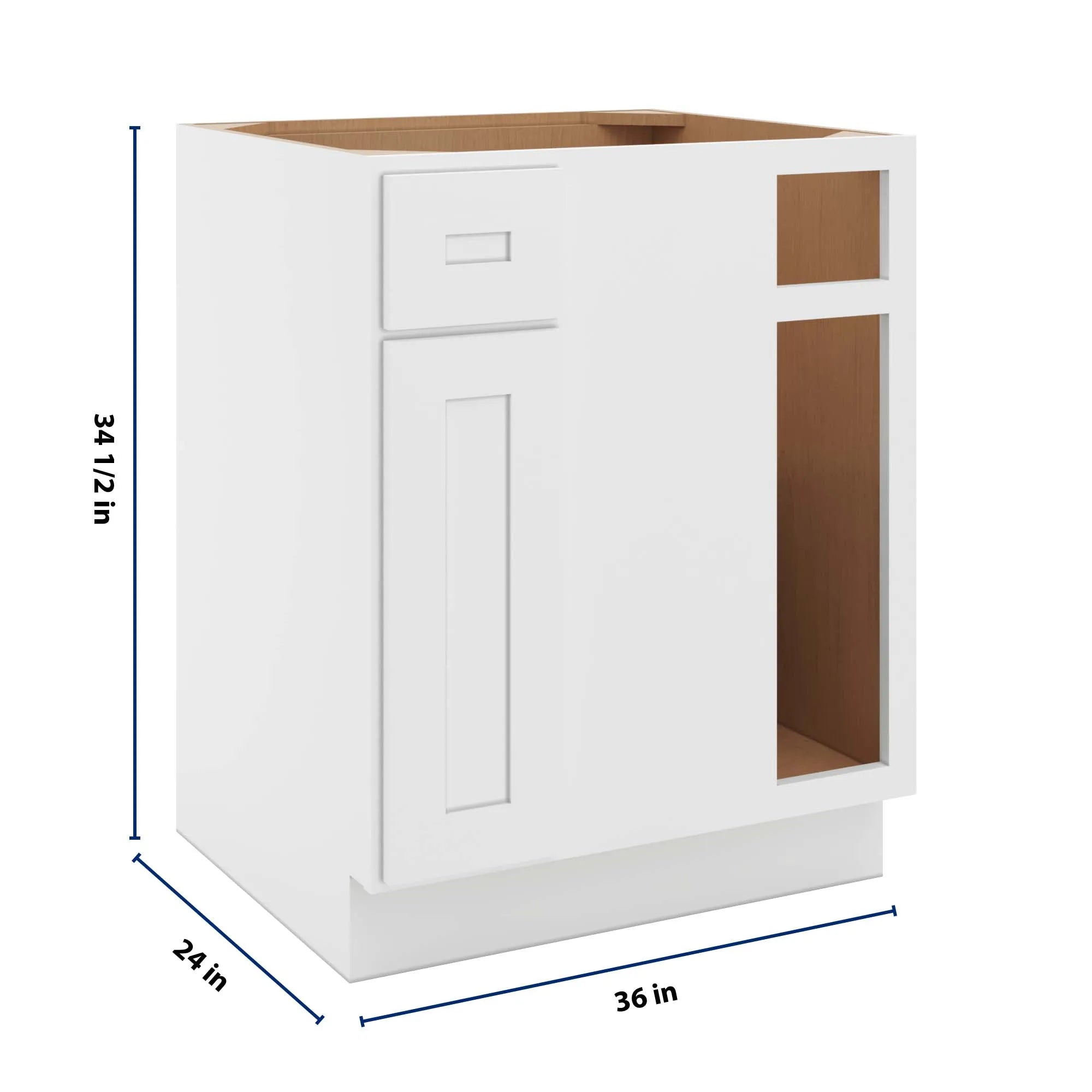 cnc luxor 5 piece white 36 to 39 w x 34 1 2 h blind base cabinet