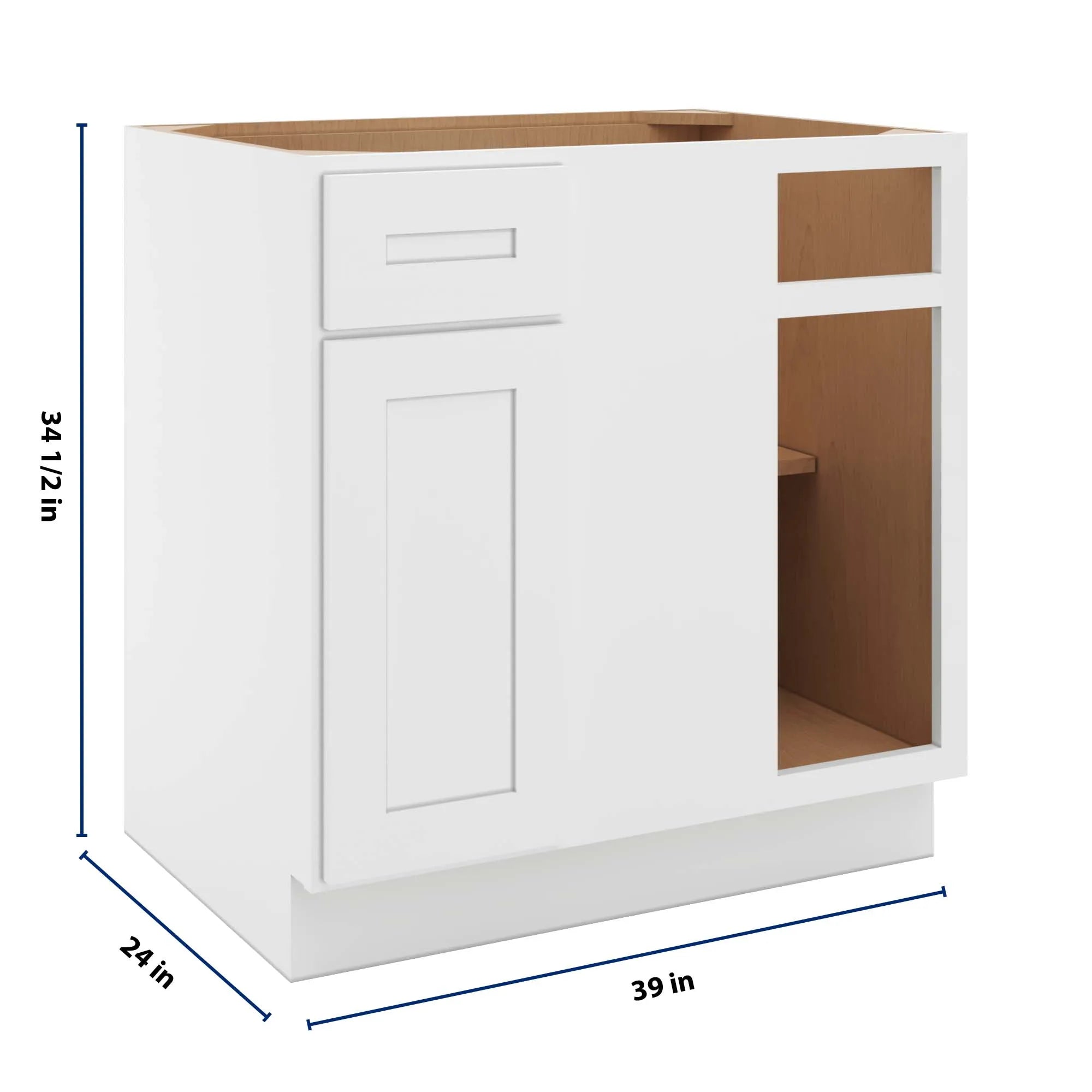 cnc luxor 5 piece white 39 to 42 w x 34 1 2 h blind base cabinet