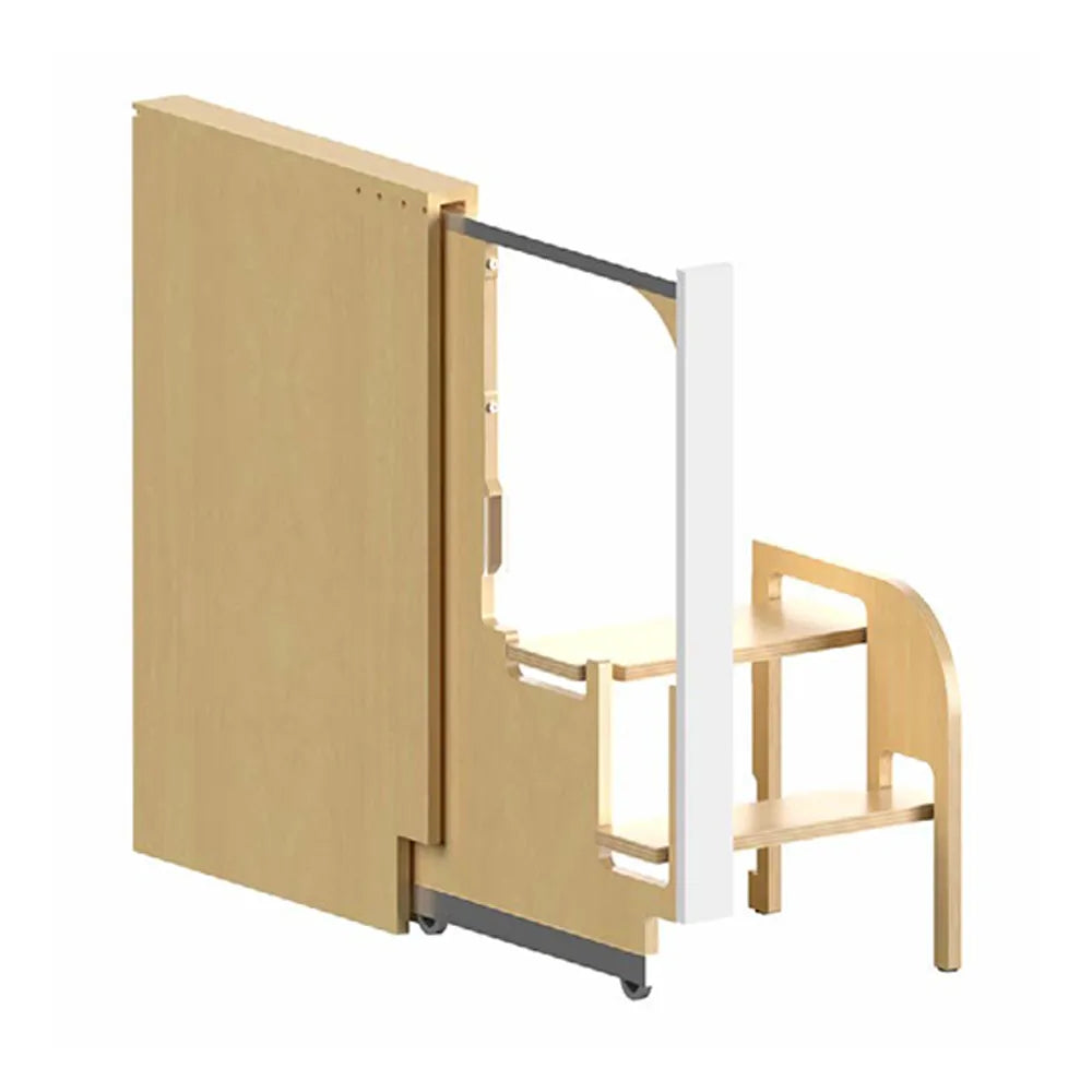 Fabuwood Allure Luna Dove Step Stool Pull Out Installed in Cabinet