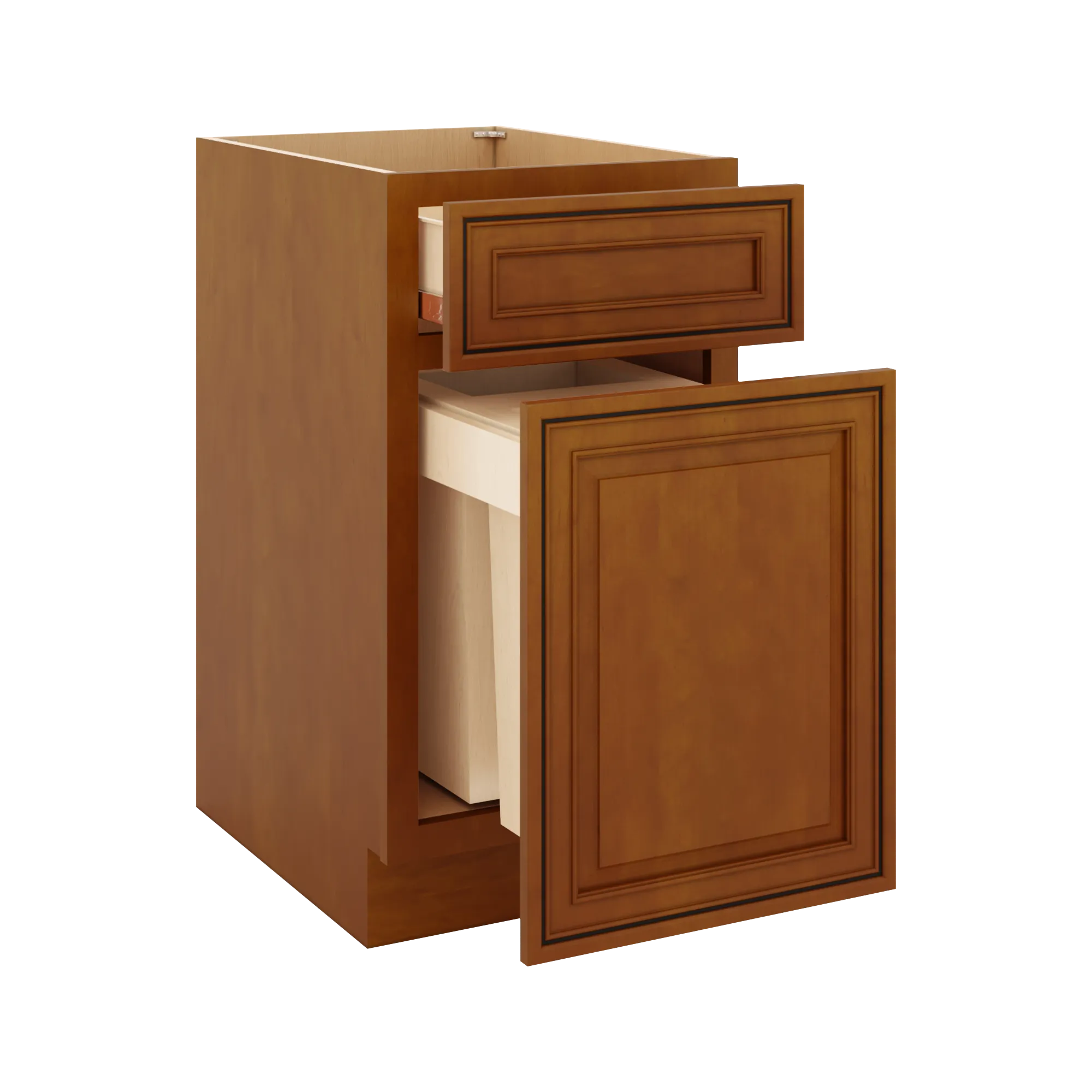 j k mocha glazed k10 base waste bin pull out w two 2 bin cut outs 18 w