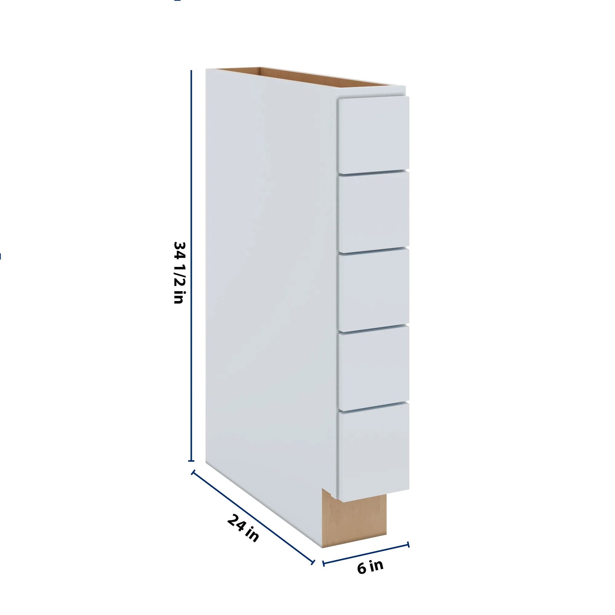 J&K White Shaker S8 Spice Drawer Base - 6" W