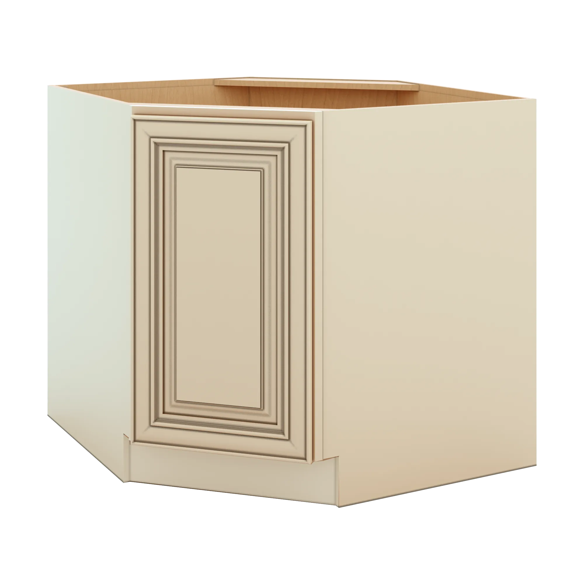 J&K Creme Glazed A7 Base Corner Diagonal w/With Round Lazy-Susan Tray - 36"W