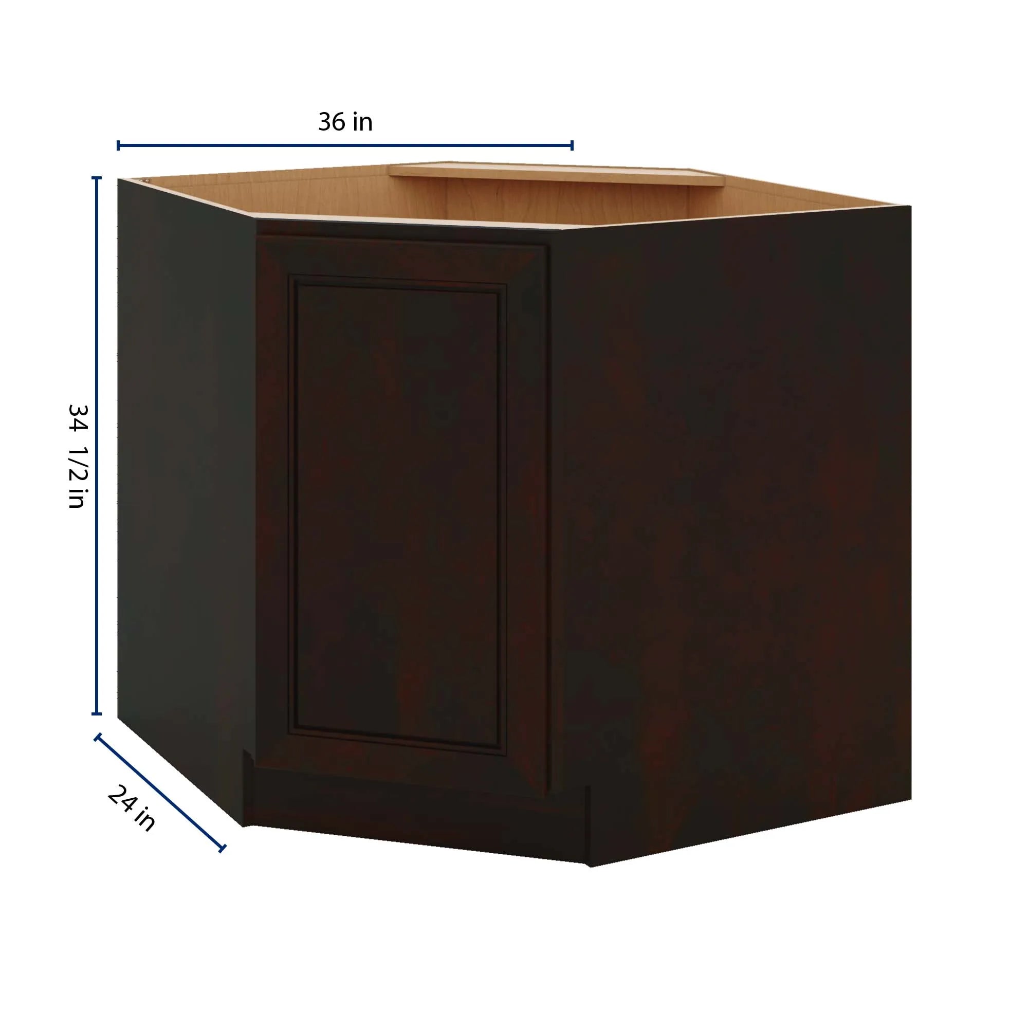 J&K Espresso K8 Base Corner Diagonal w/With Round Lazy-Susan Tray - 36"W