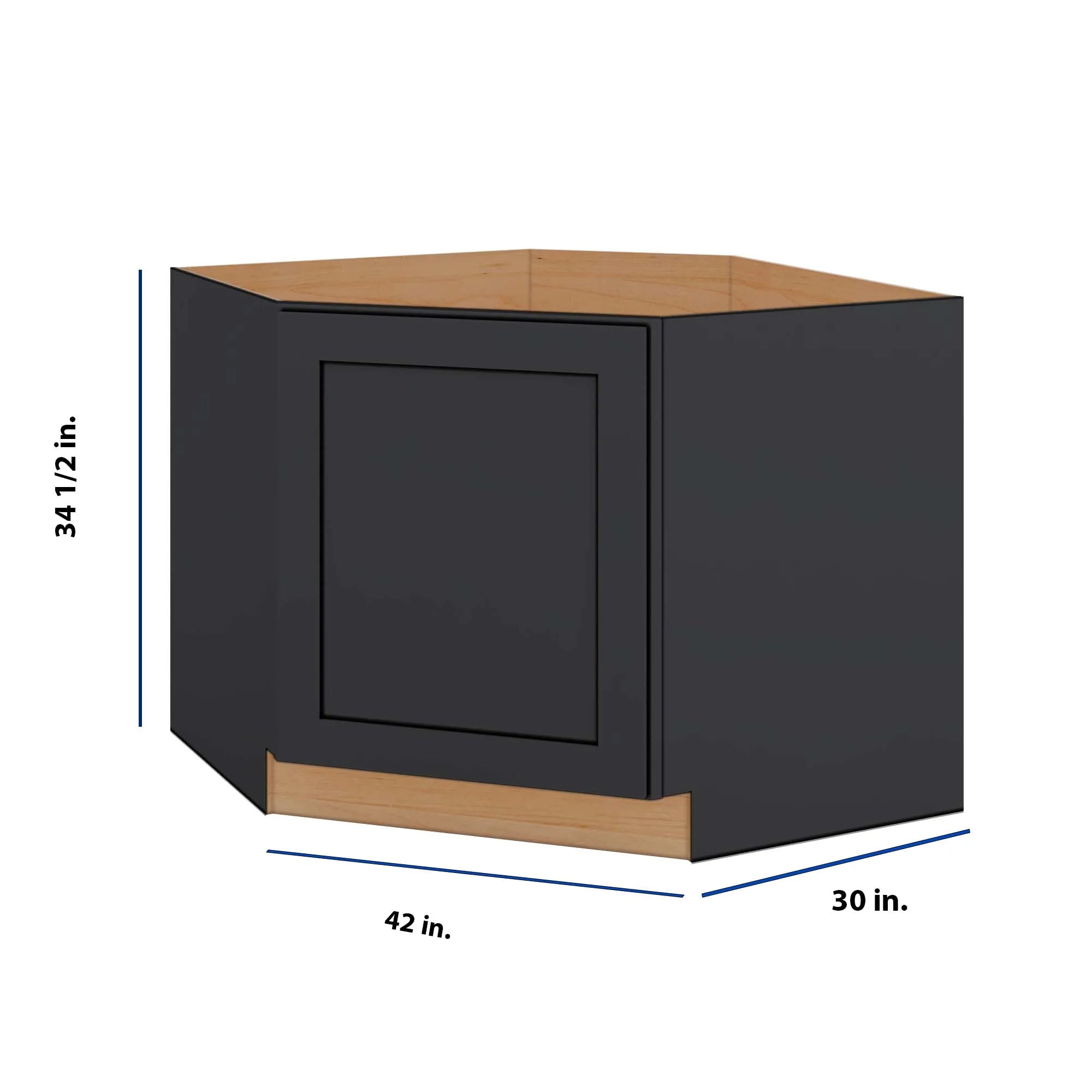 Modernform Cabinet Onyx Black Shaker 42" W X 34 1/2" H X 24" D Diagonal Corner Sink Base Cabinet