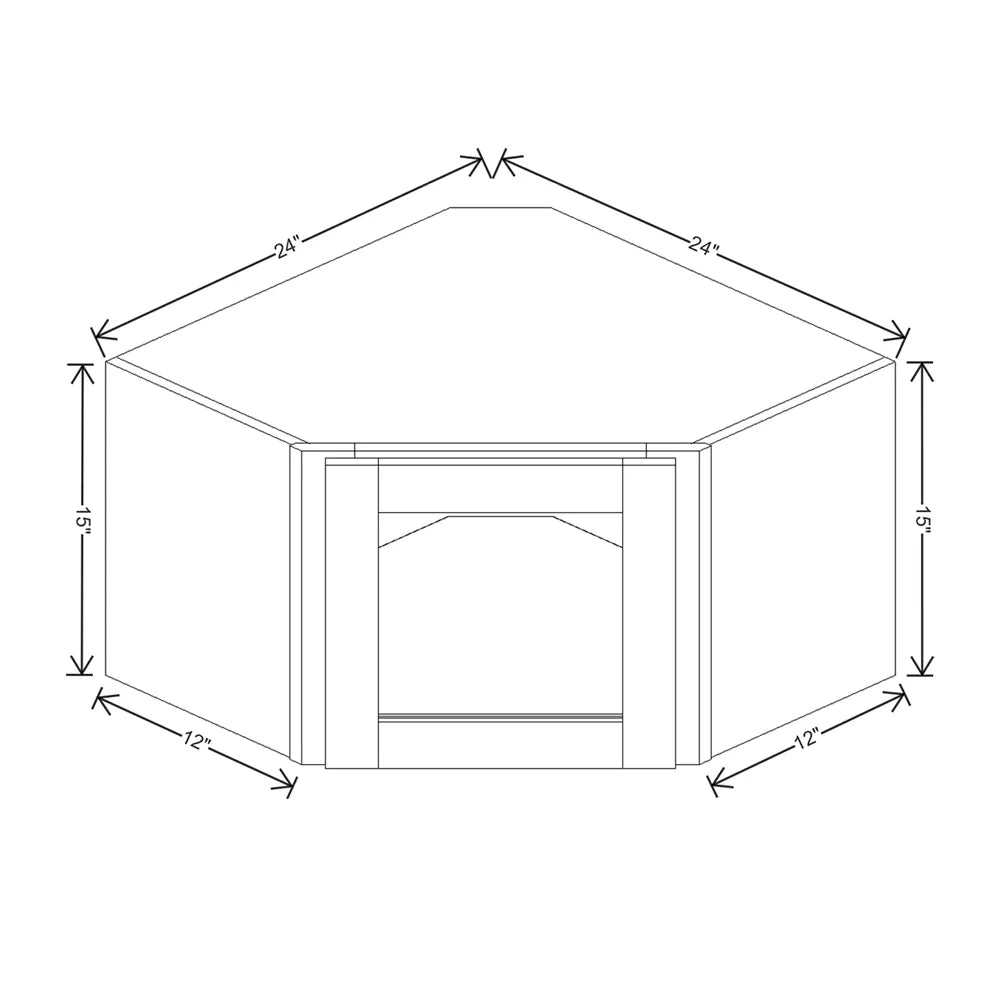 Kitchen Cabinet Distributors Shaker Designer White 5PC Corner Wall Cabinet w/Painted Interior & Glass - 24" W x 15" H