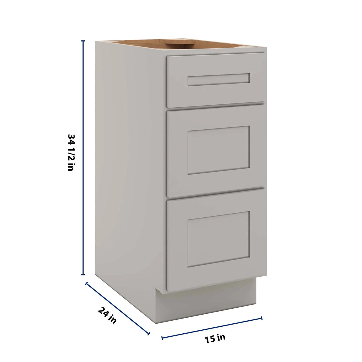 CNC Luxor 5-Piece Misty Grey 15" W 3 Drawer Base Cabinet