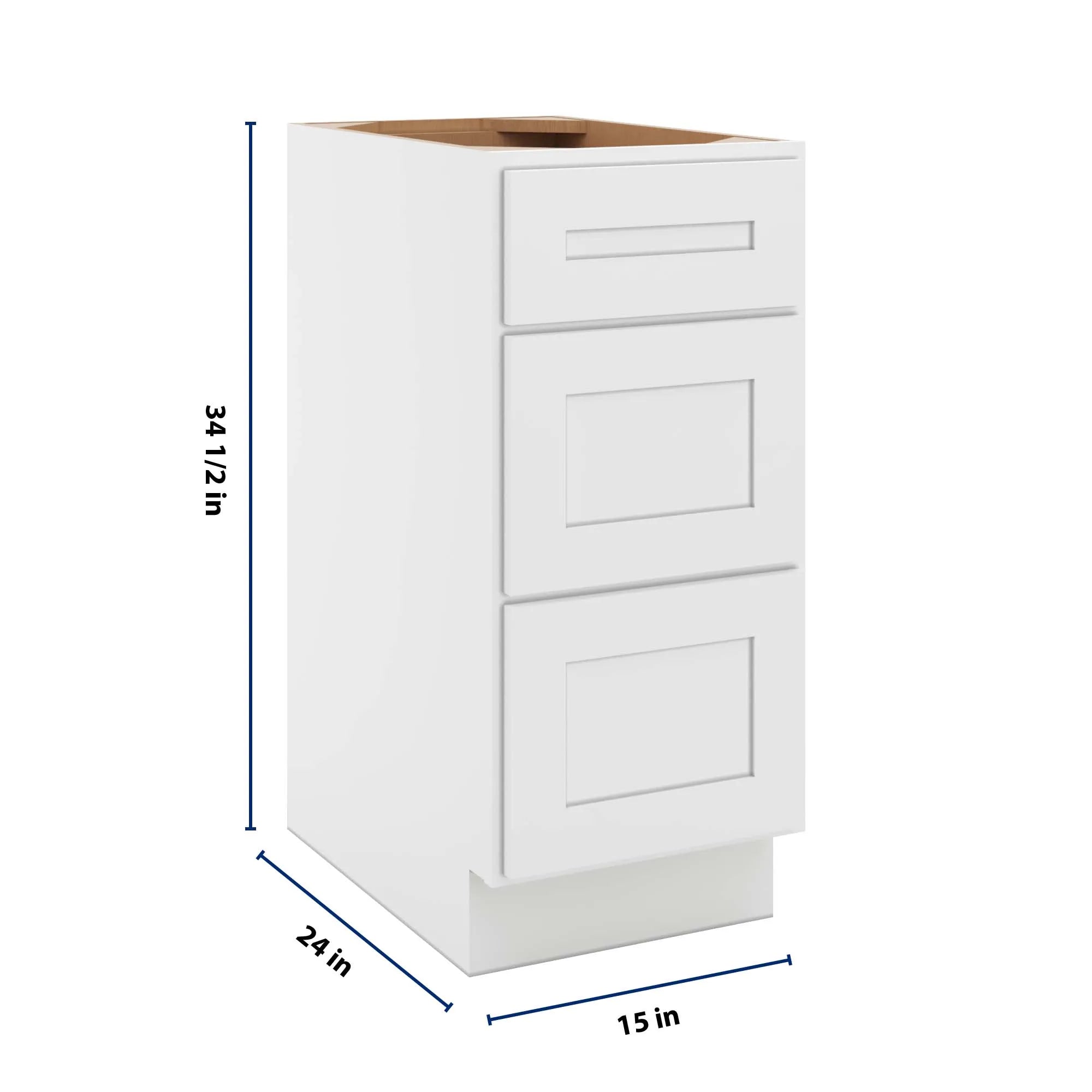 cnc luxor 5 piece white 15 w 3 drawer base cabinet