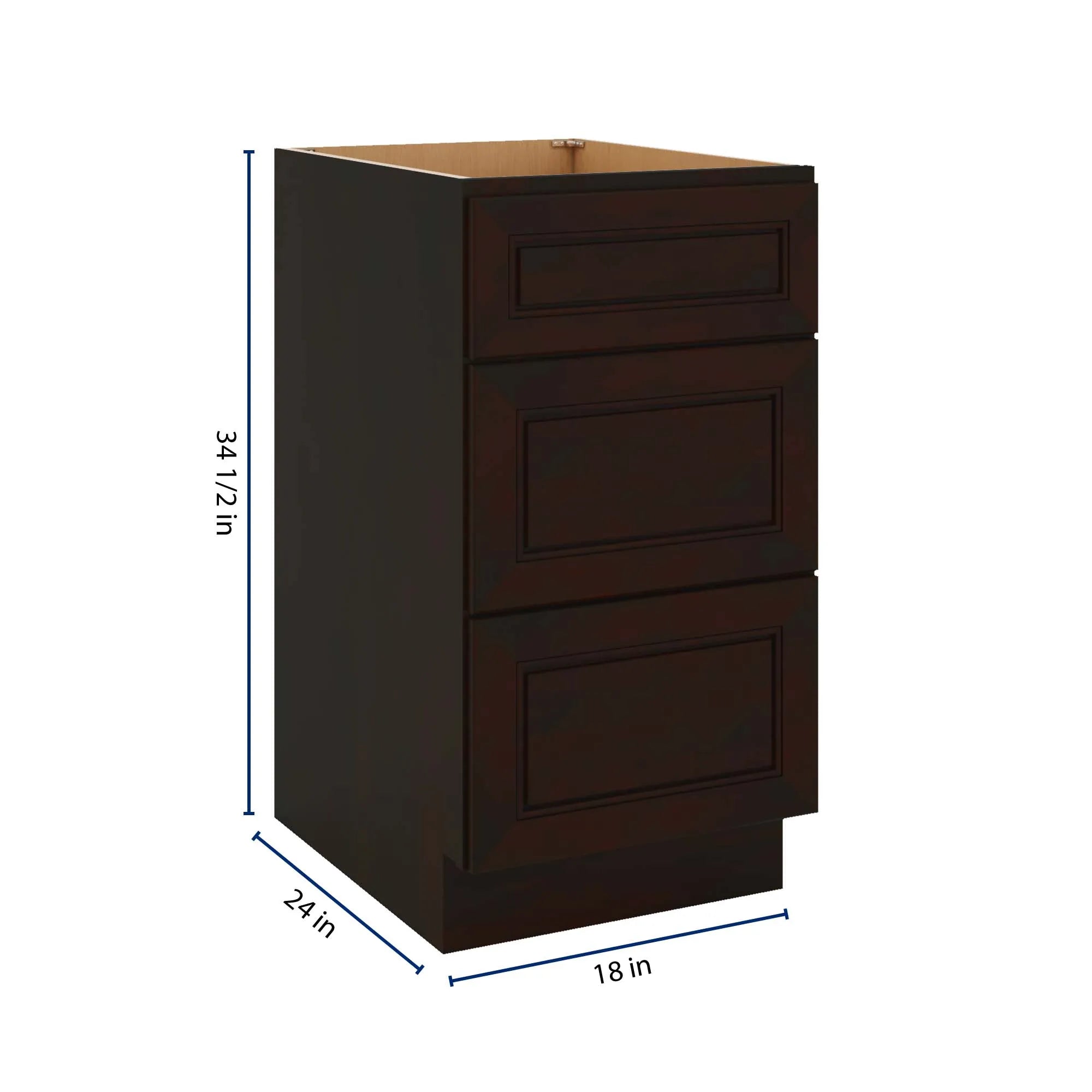 J&K Espresso K8 Base w/3 Drawers - 18" W