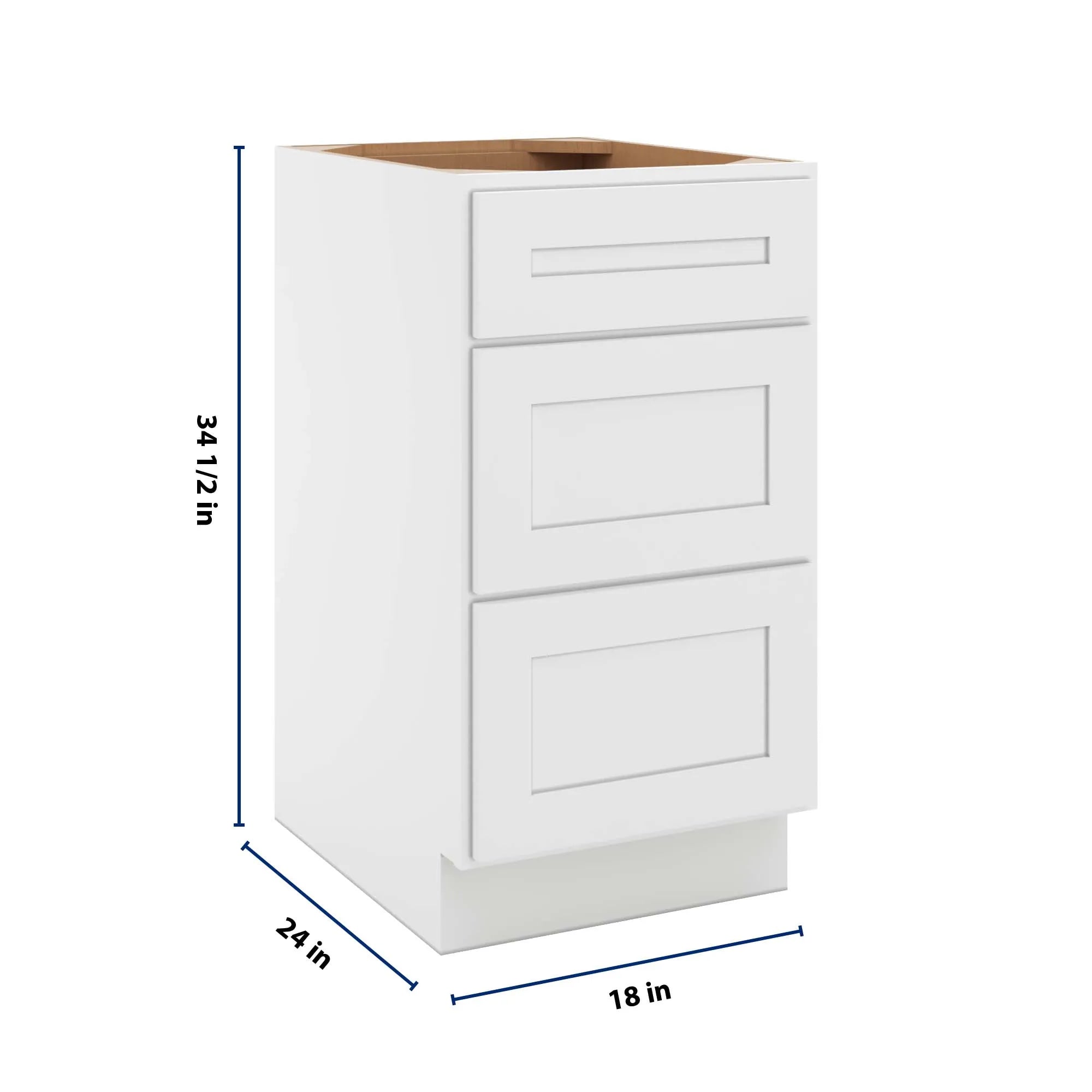 cnc luxor 5 piece white 18 w 3 drawer base cabinet