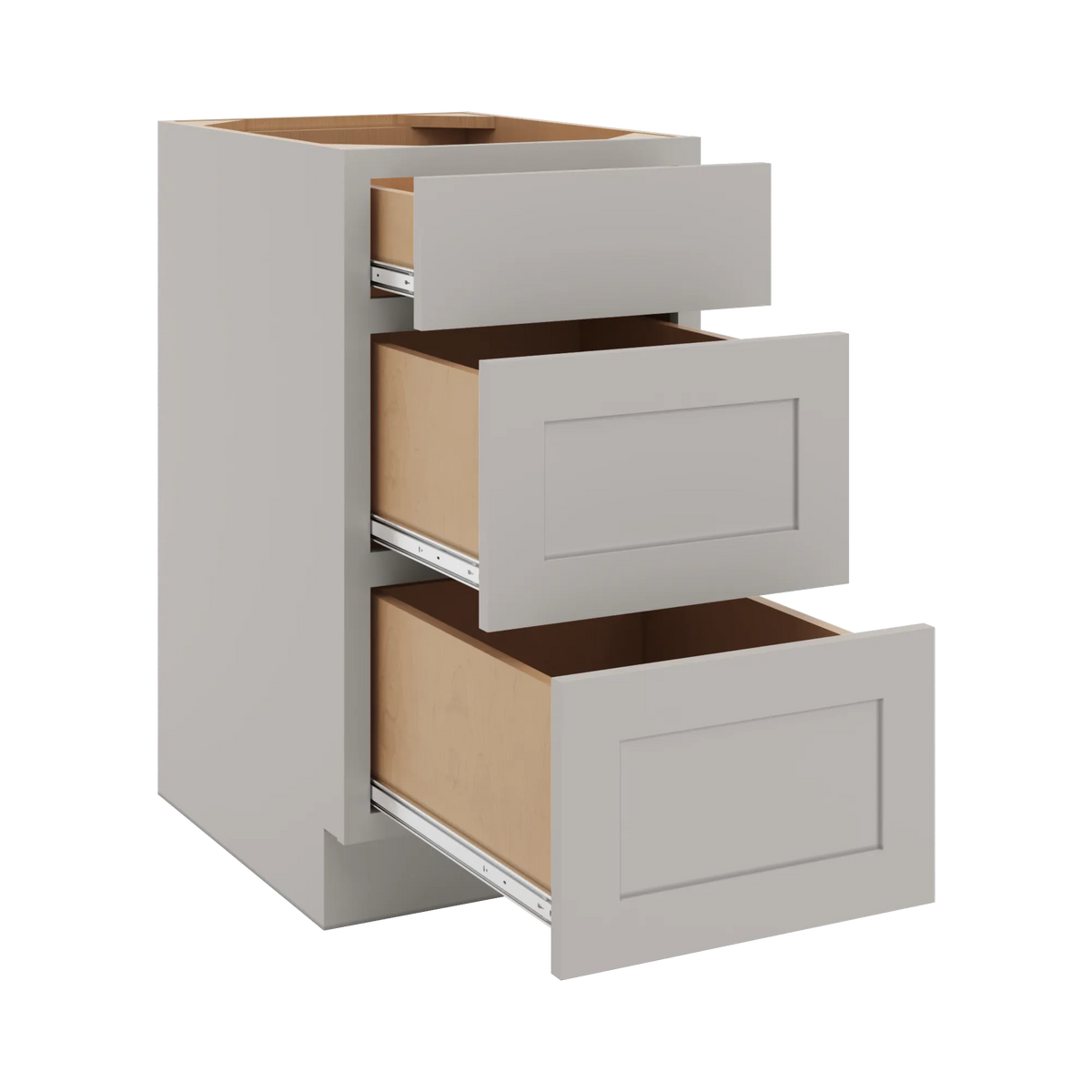 cnc luxor misty grey 18 w 3 drawer base cabinet