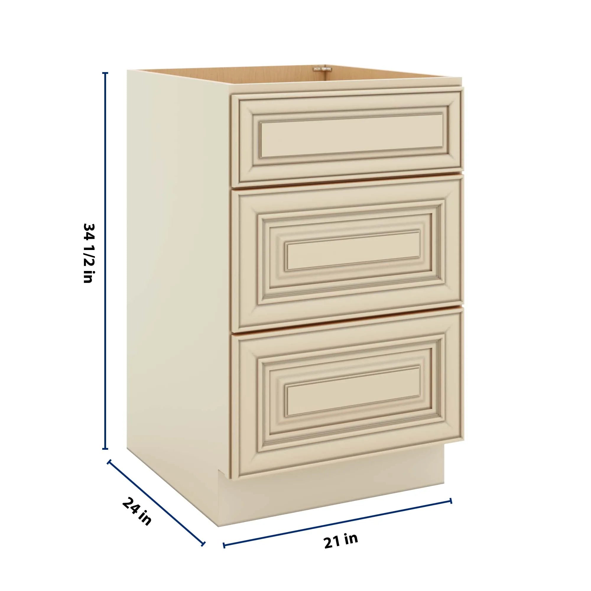 J&K Creme Glazed A7 Base w/3 Drawers - 21" W