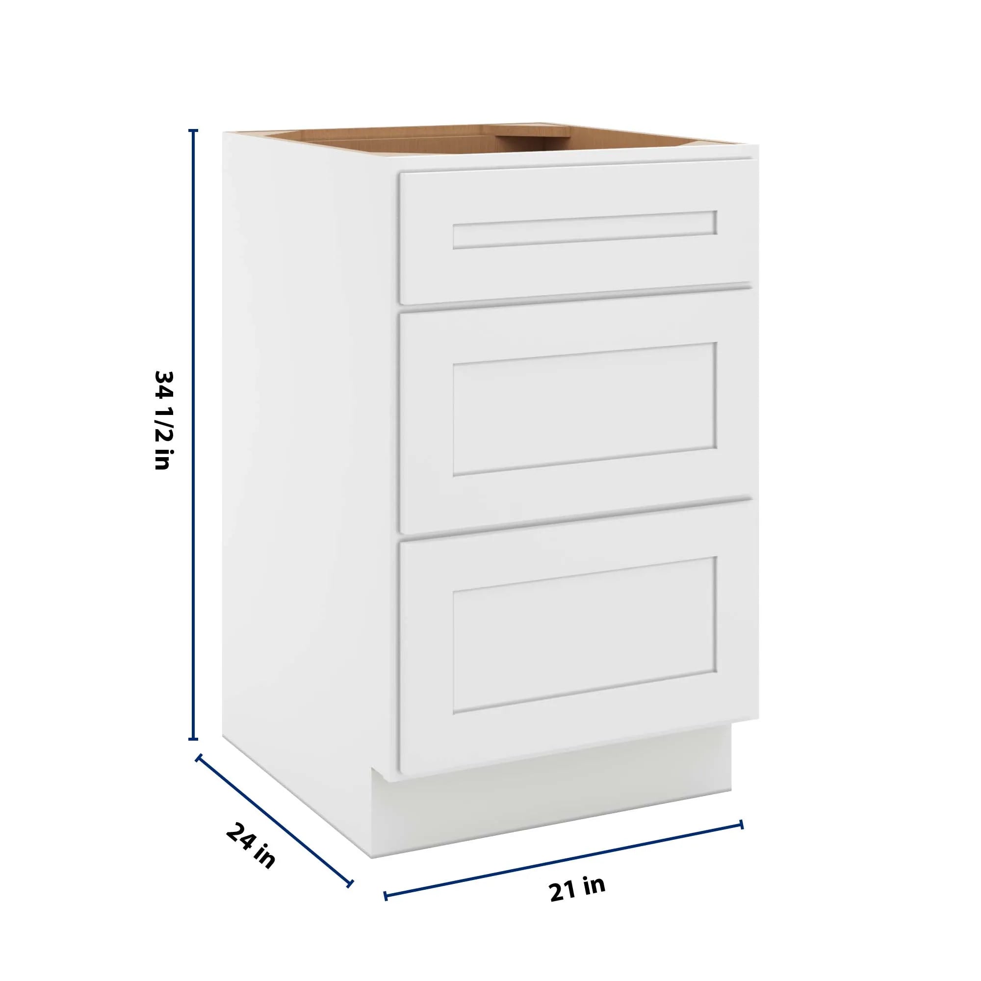 cnc luxor 5 piece white 21 w 3 drawer base cabinet