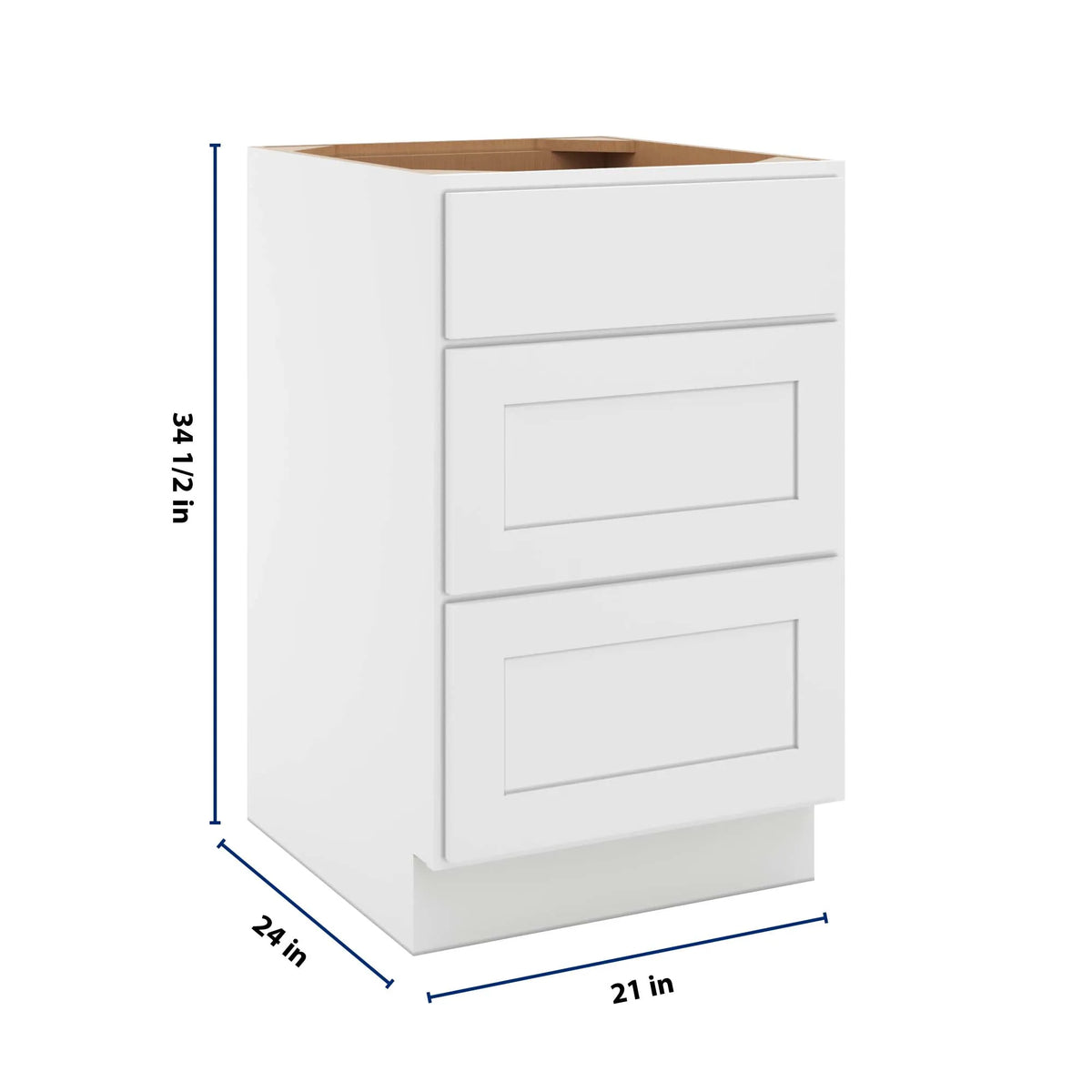 cnc luxor white 21 w 3 drawer base cabinet