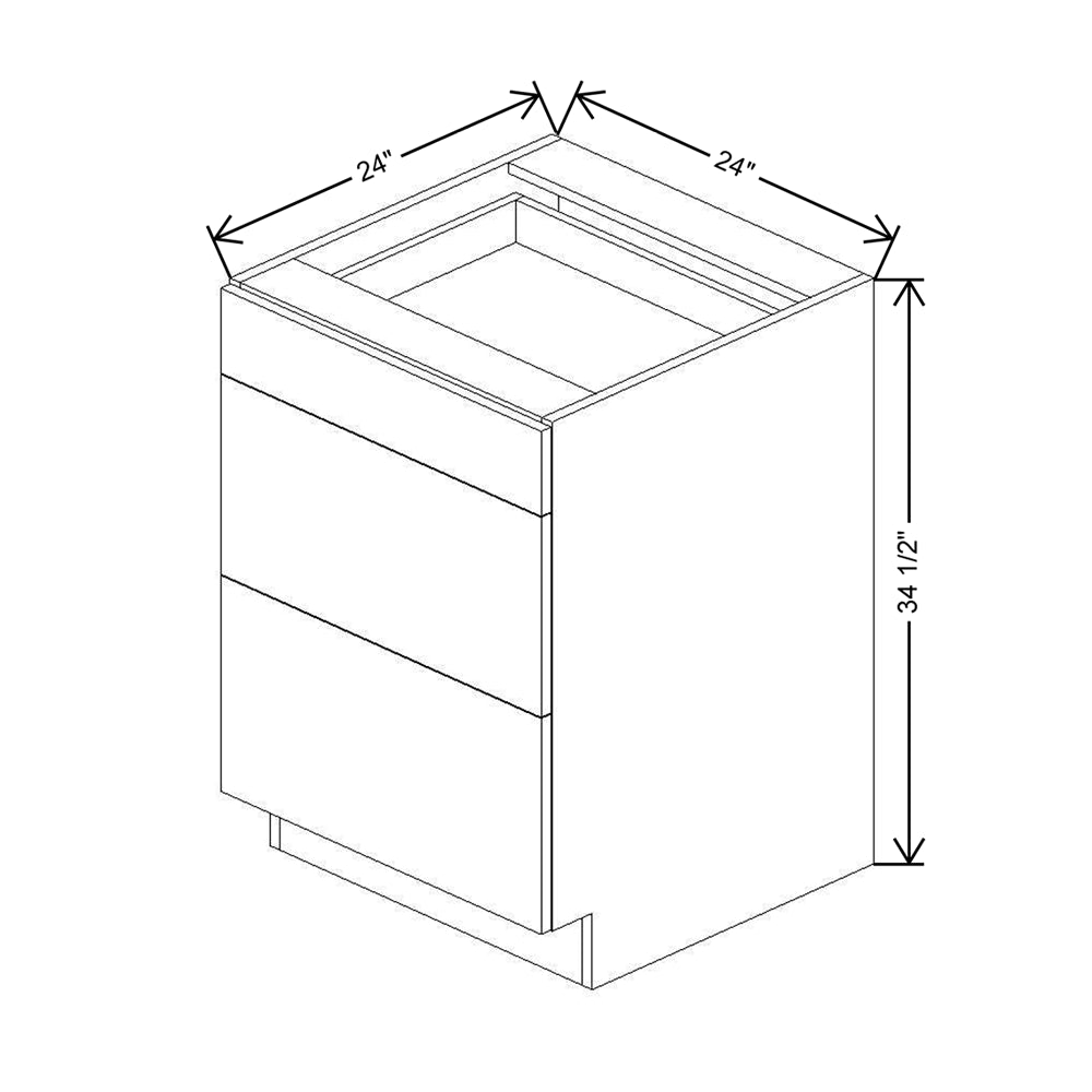 CNC Concord Elegant Smoky Grey 24" W 3 Drawer Base Cabinet