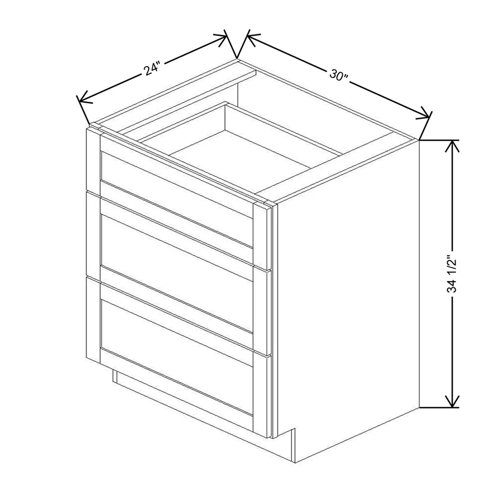 Kitchen Cabinet Distributors Shaker Designer White 5PC Drawer Base Cabinet - 30" W