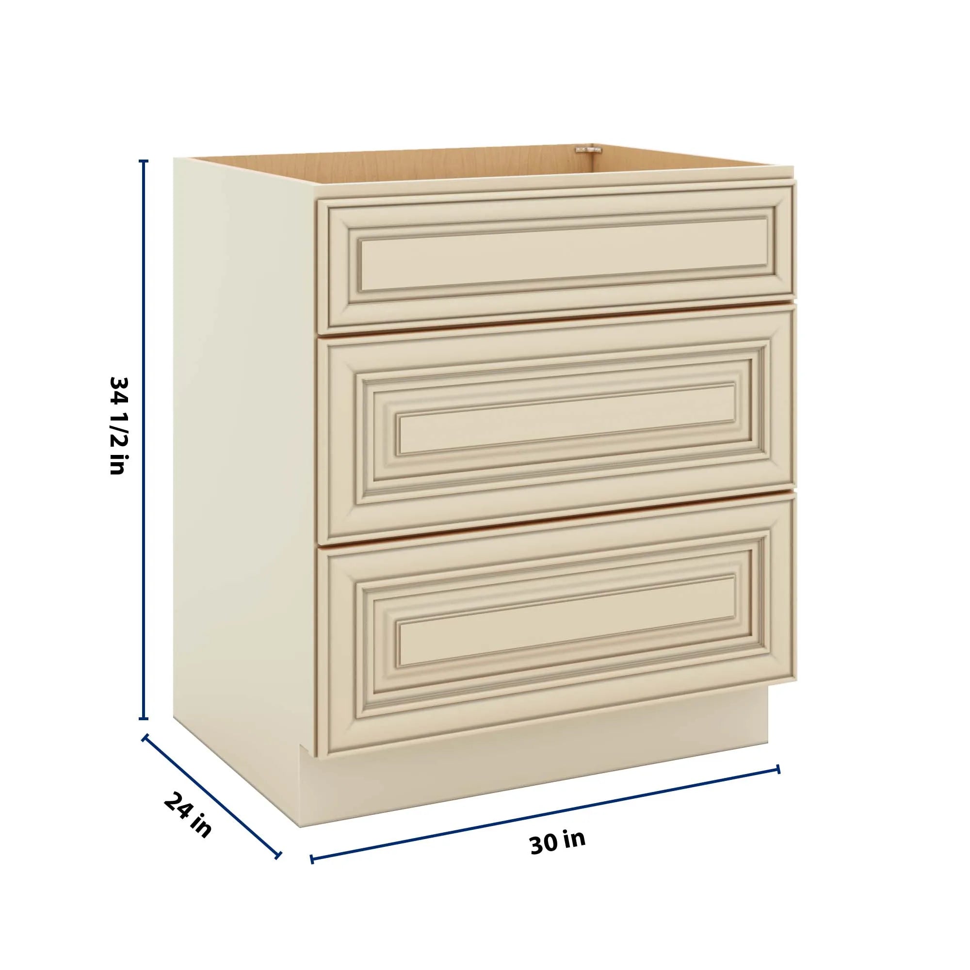 J&K Creme Glazed A7 Base w/3 Drawers - 30" W
